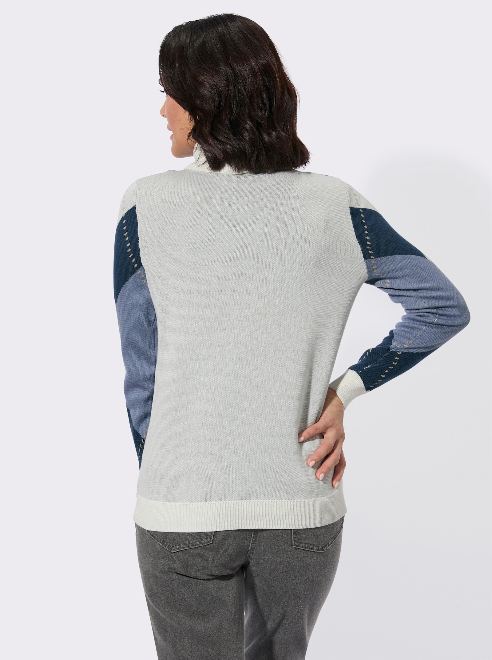 Rollkragenpullover mit Jacquard-Muster - dunkelblau-ecru