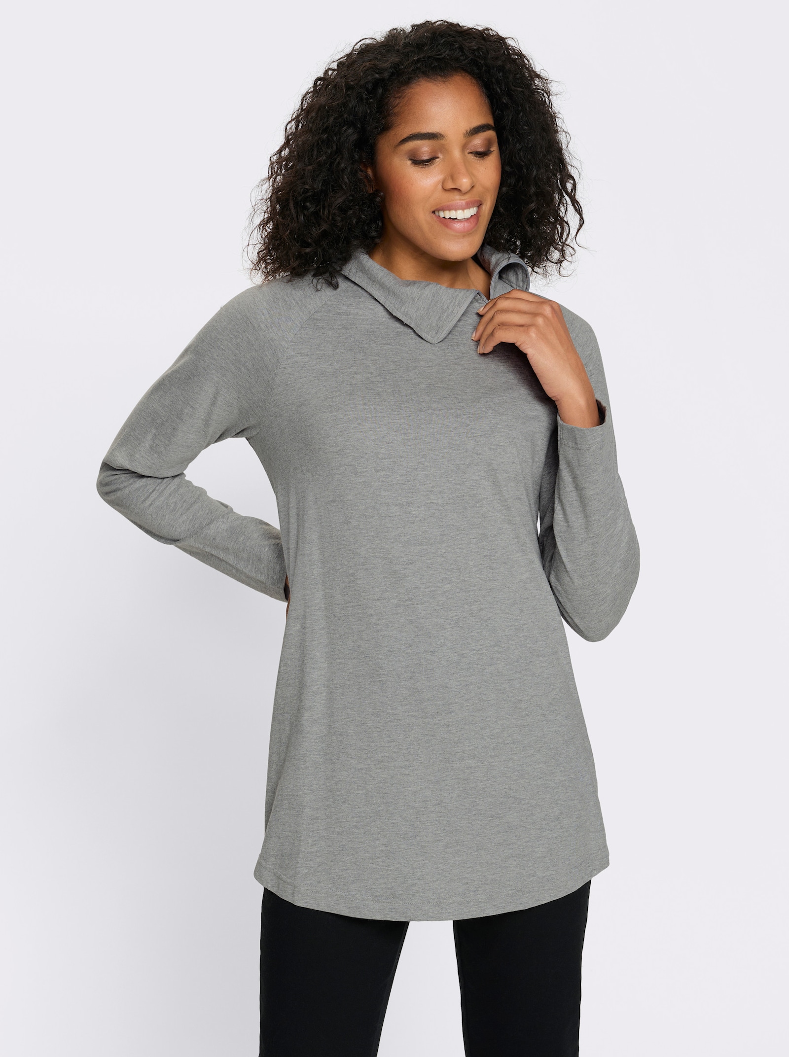 Dlouhé tričko s raglánovými rukávy - kamenná šedá-melír