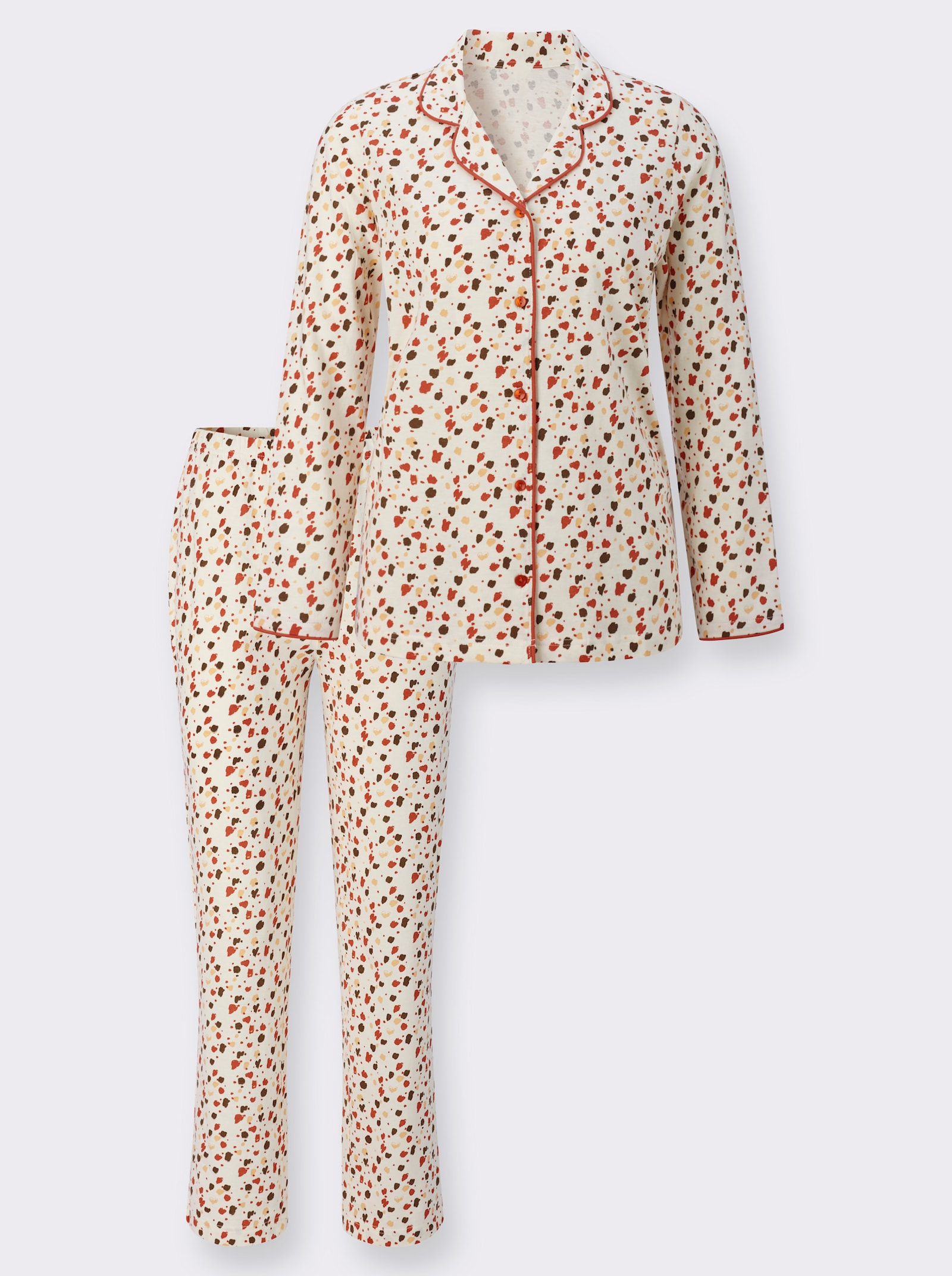 Schlafanzug mit Tupfen-Druck, Single-Jersey - champagner-bedruckt