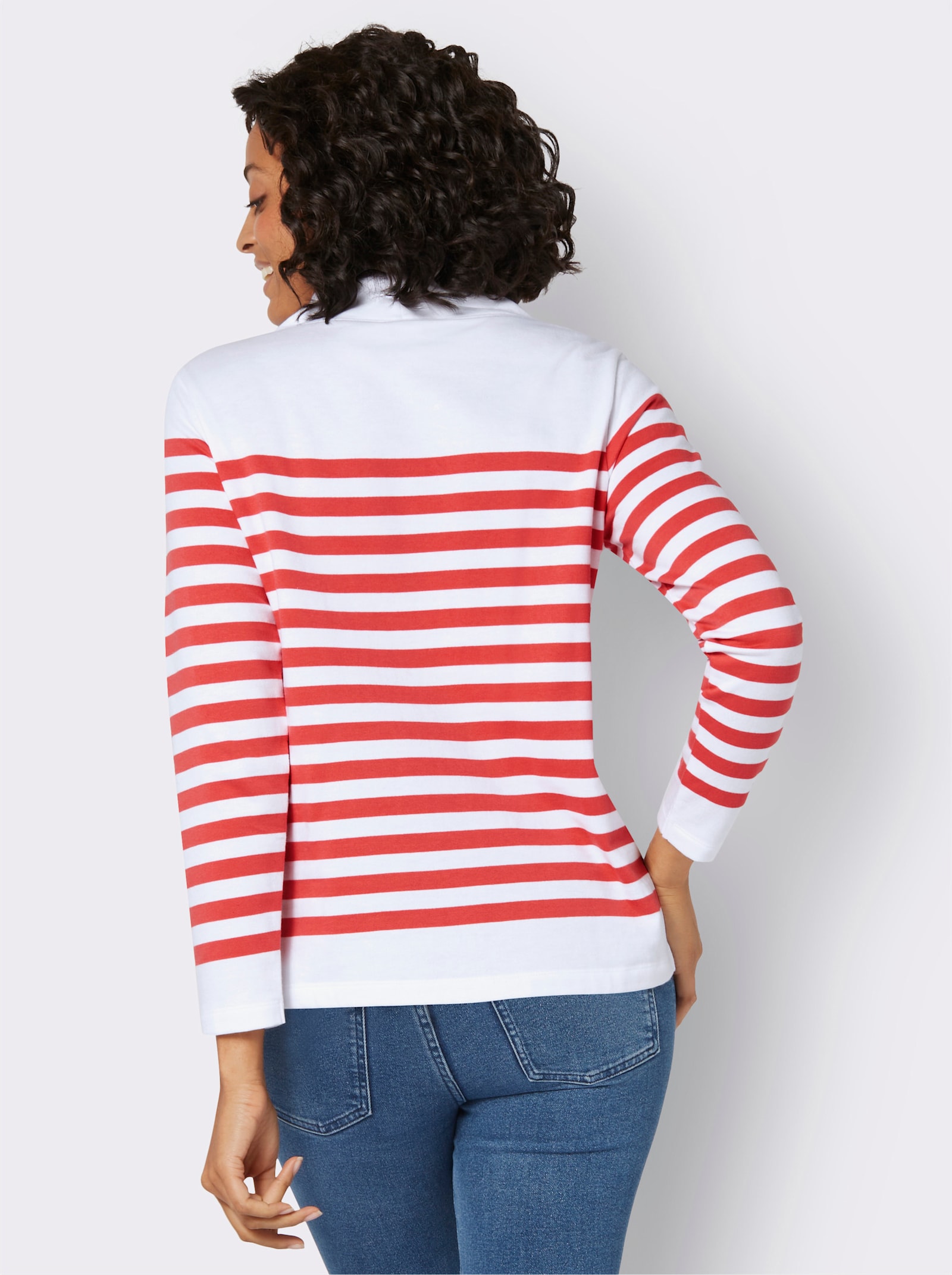 Sweatshirt mit verlängertem Rückteil - weiß-grapefruit-geringelt