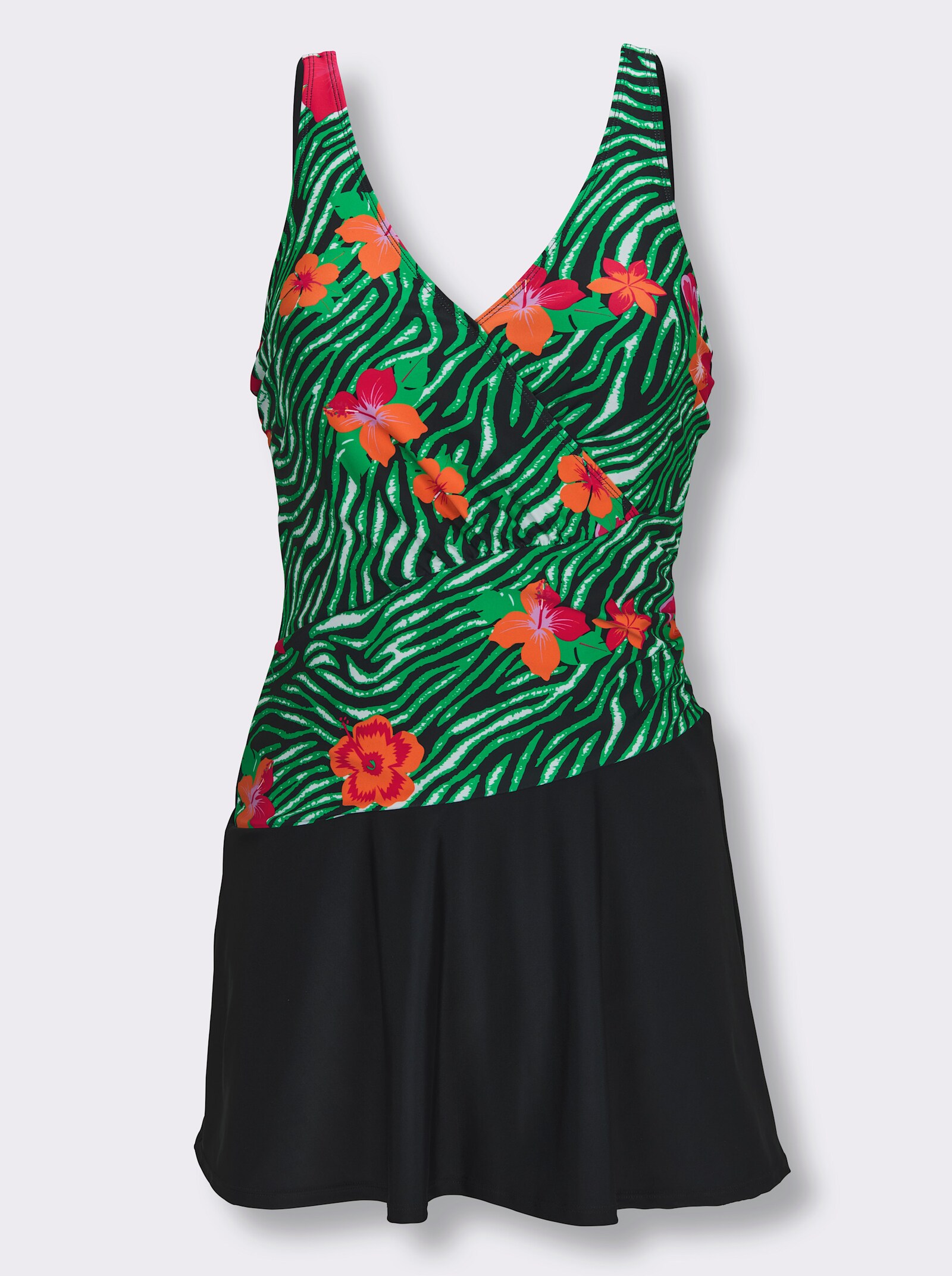 feel good Badeanzug mit Blütendruck - schwarz-apfel-bedruckt