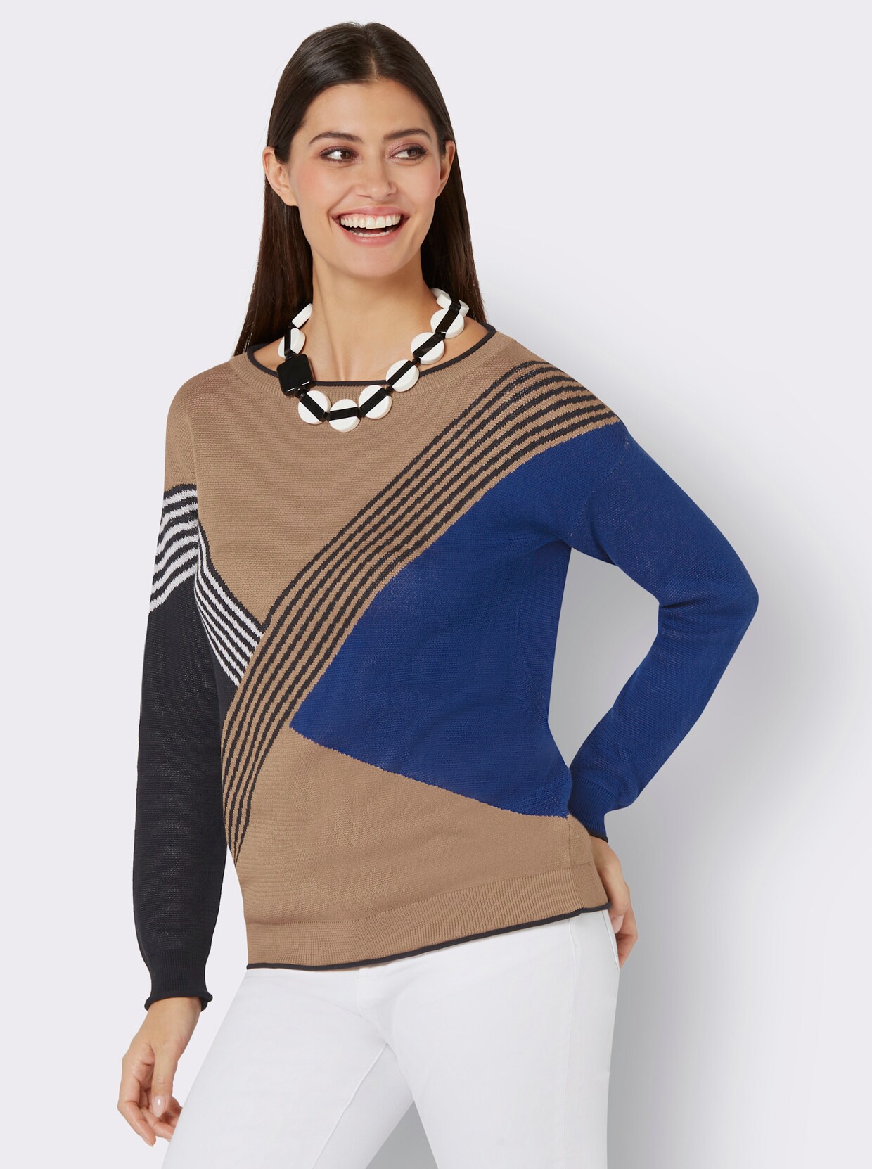 Pullover - camel-royalblau