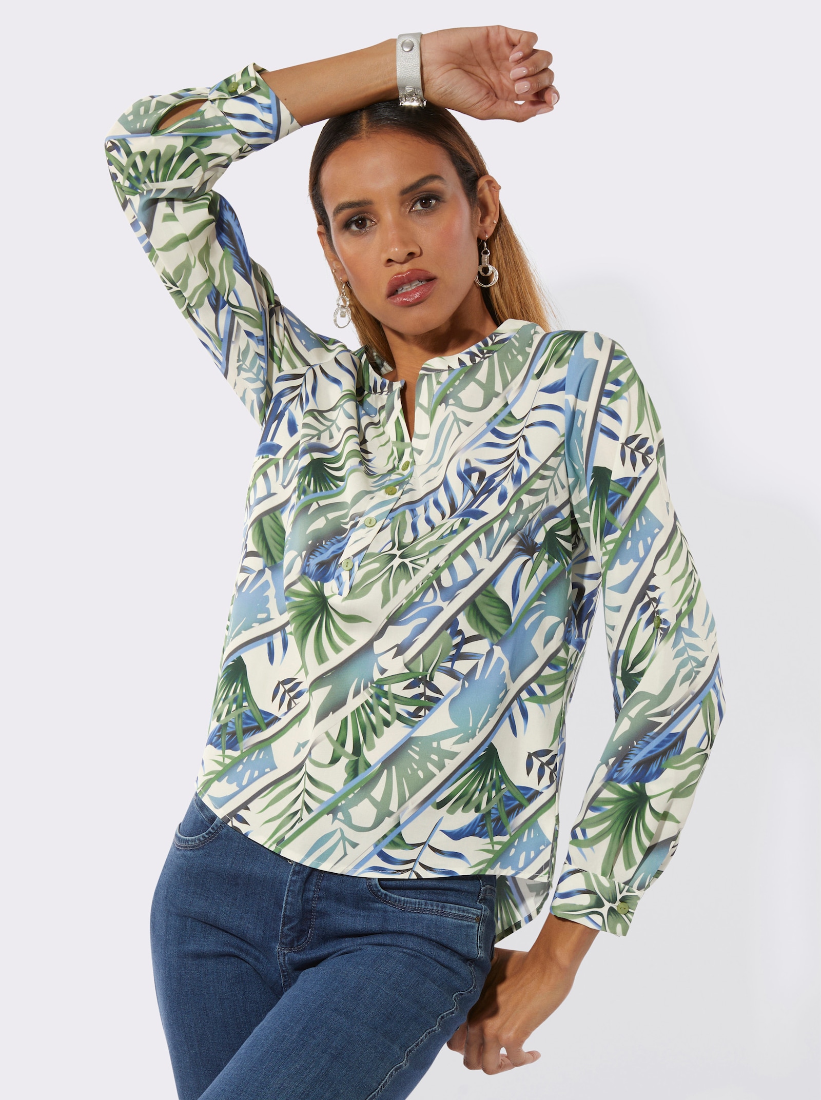 Chemisier en lyocell (TENCEL) - couleur ivoire-pomme imprimé