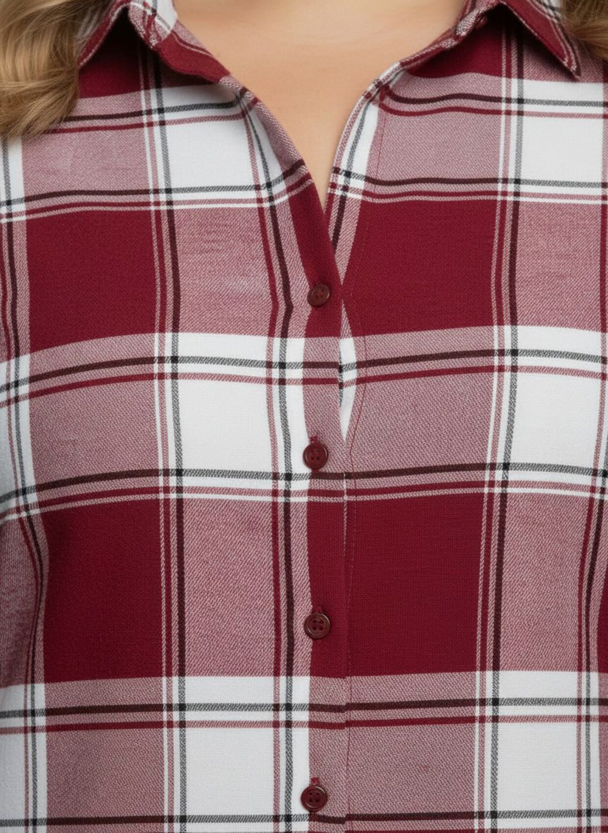 Flanellbluse in Karo-Muster - dunkelrot-weiß-kariert