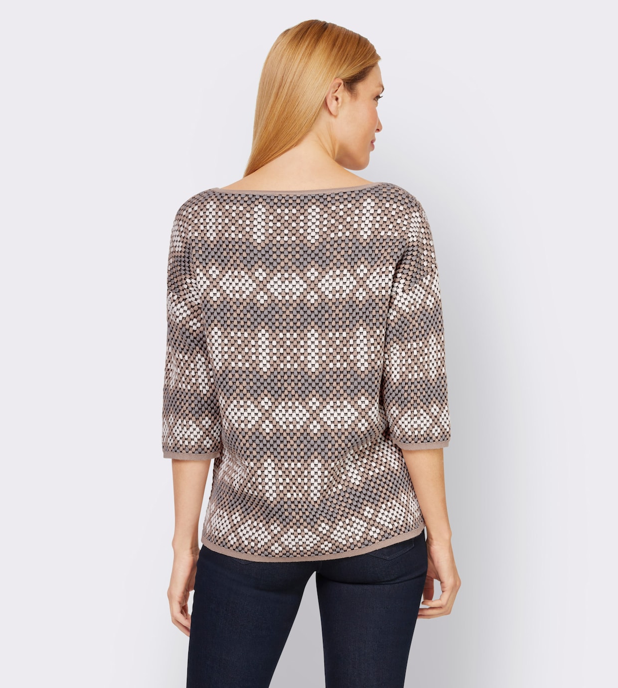 heine Pull encolure ronde - bleu tourterelle-sésame à motifs
