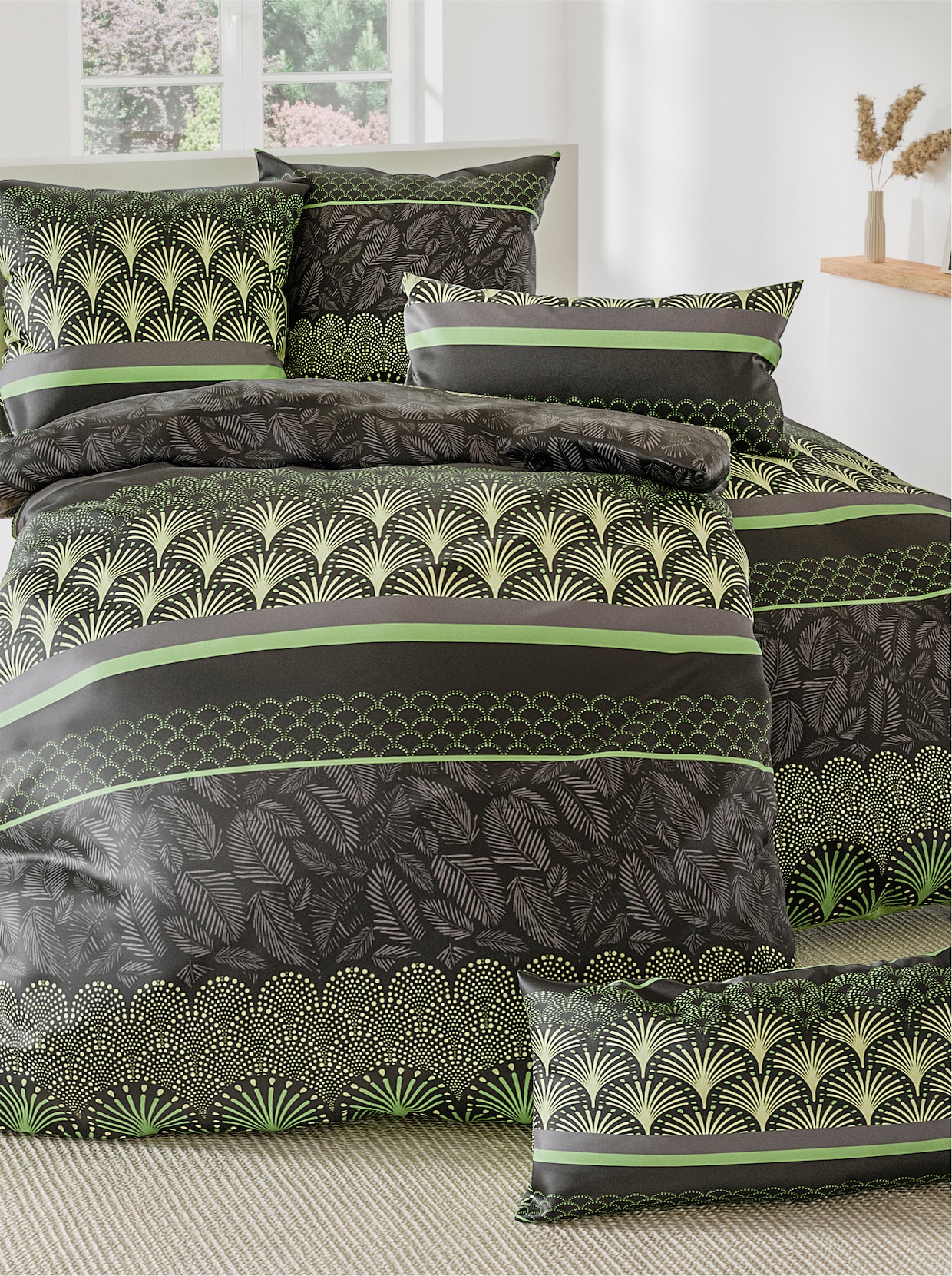 wäschepur Bettwäsche - anthrazit-apfel-bedruckt