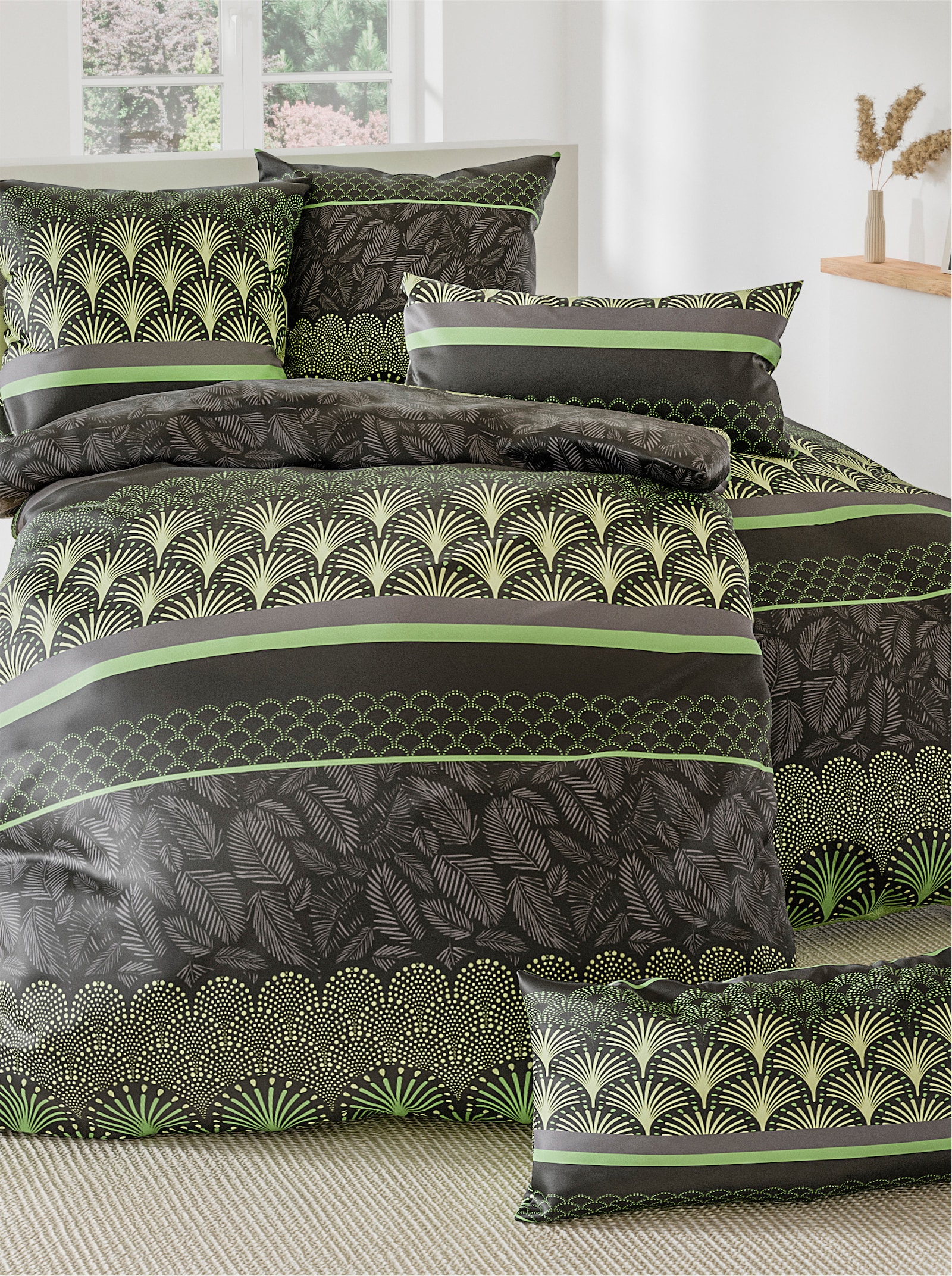 wäschepur Bettwäsche - anthrazit-apfel-bedruckt