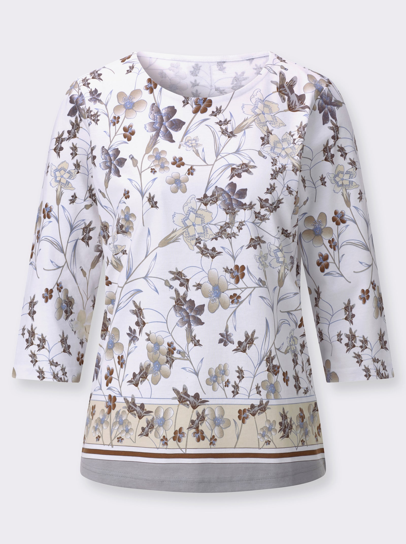 Shirt met ronde hals van katoen - sesam/steengrijs bedrukt