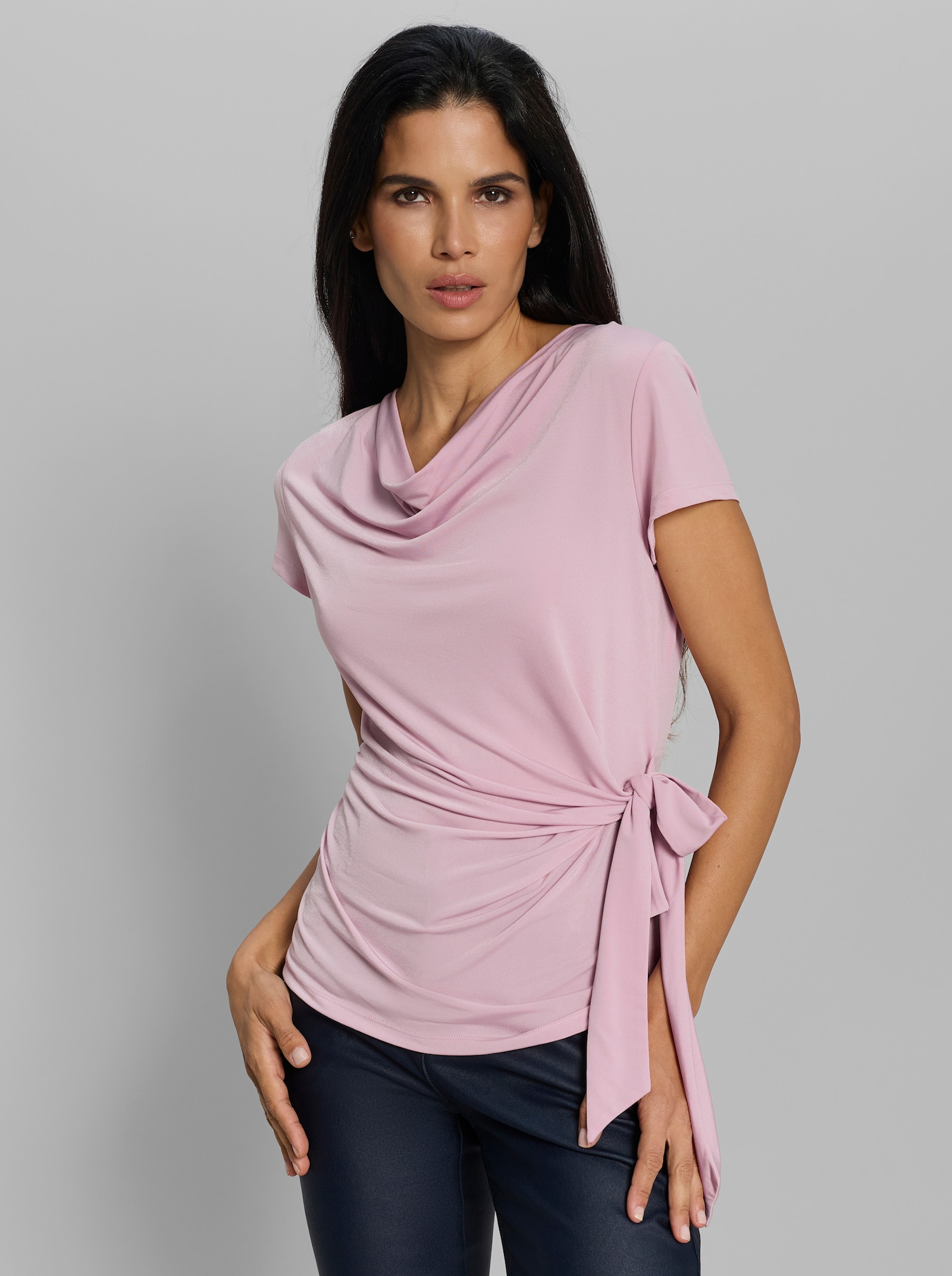 heine Kurzarmshirt mit Wasserfall-Ausschnitt - rosé