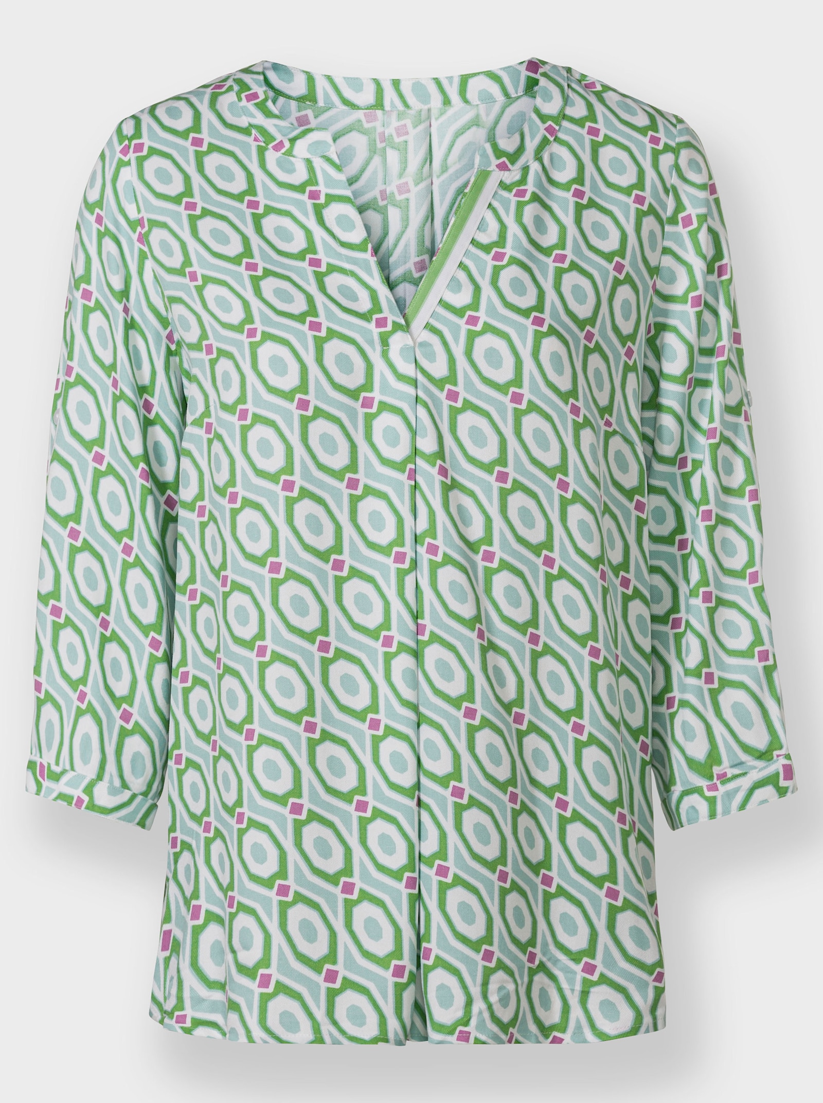 heine Schlupf-Bluse mit Seitenschlitzen - ecru-mint-bedruckt