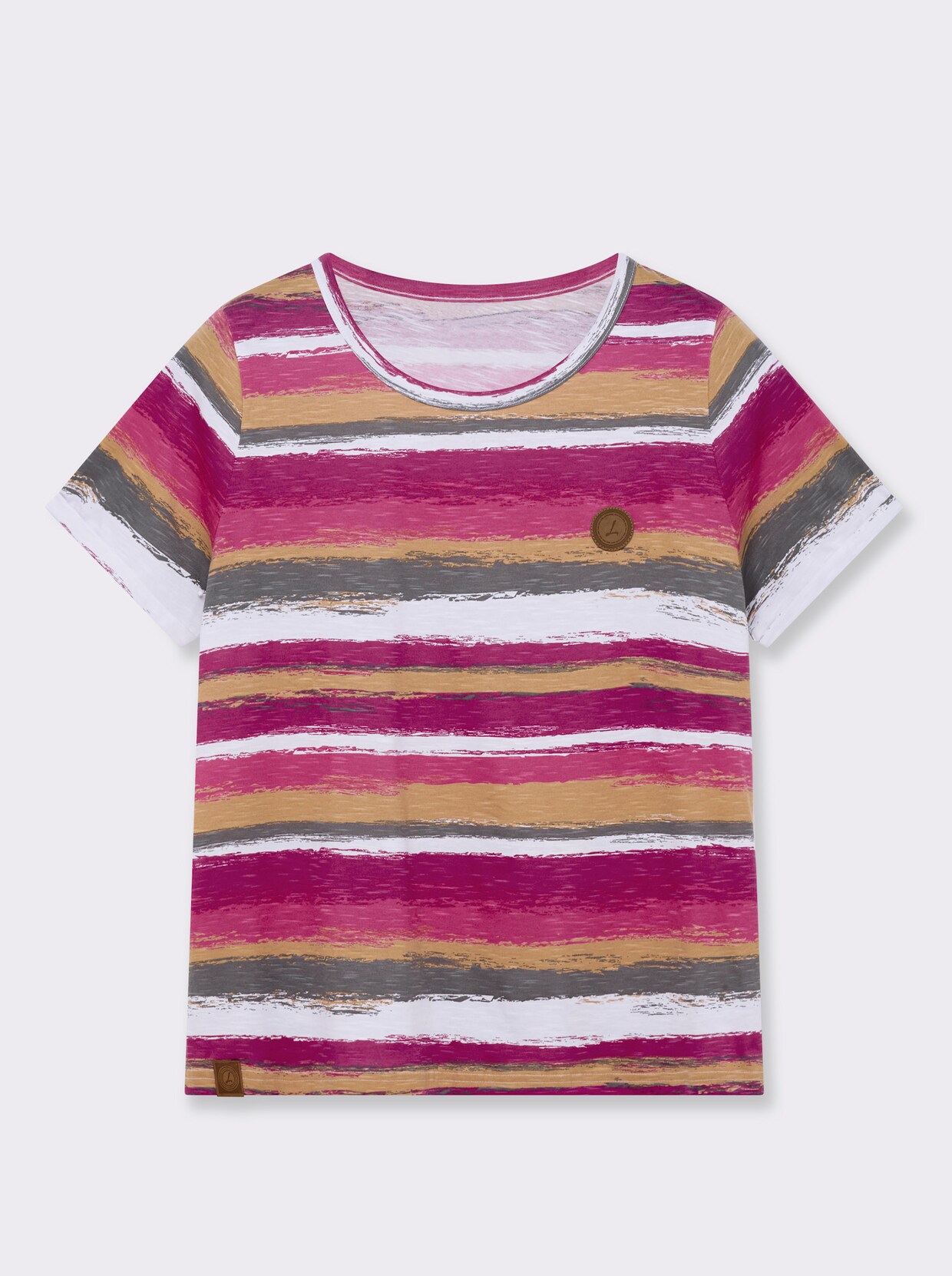 Streifenshirt mit Lederimitat-Details - magenta-camel-bedruckt