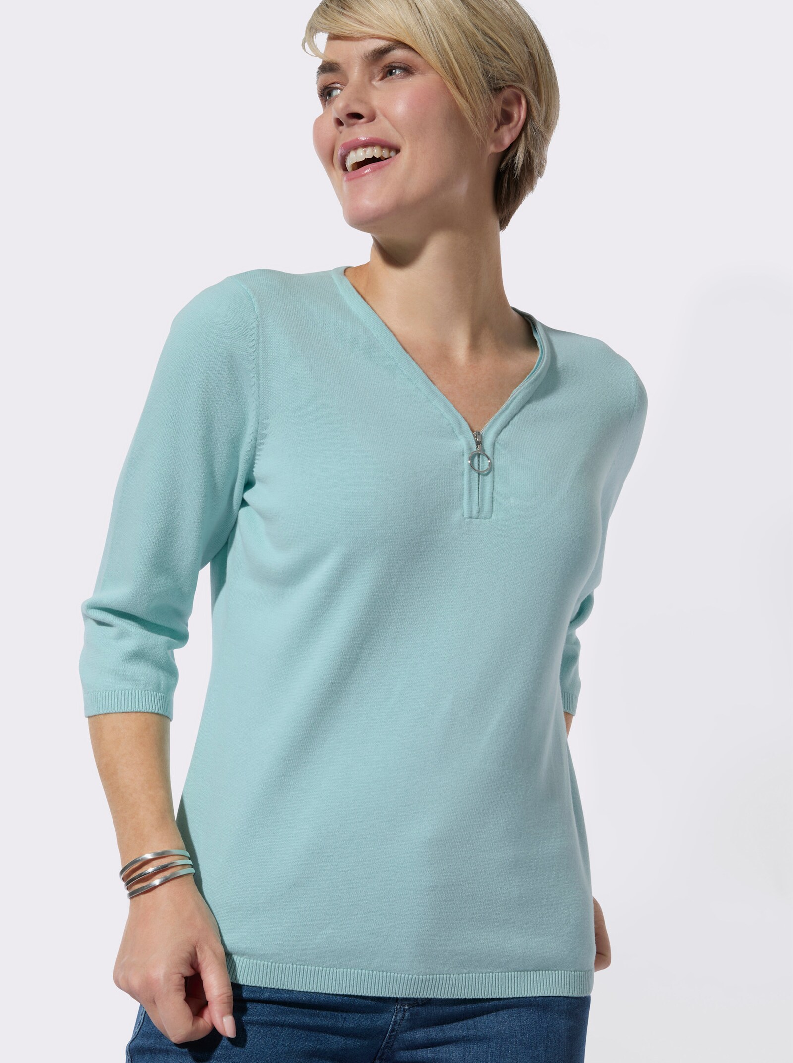 V-Ausschnitt-Pullover in formstabiler Qualität - mint