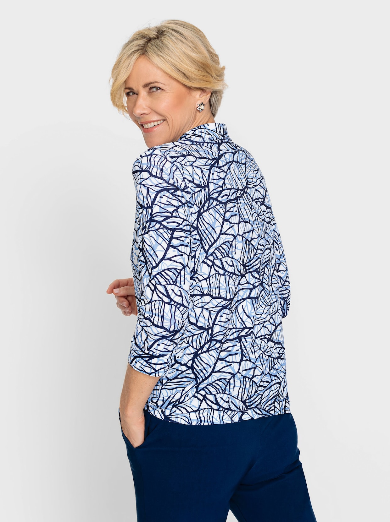 Jerseyblouse - bleu/marine bedrukt