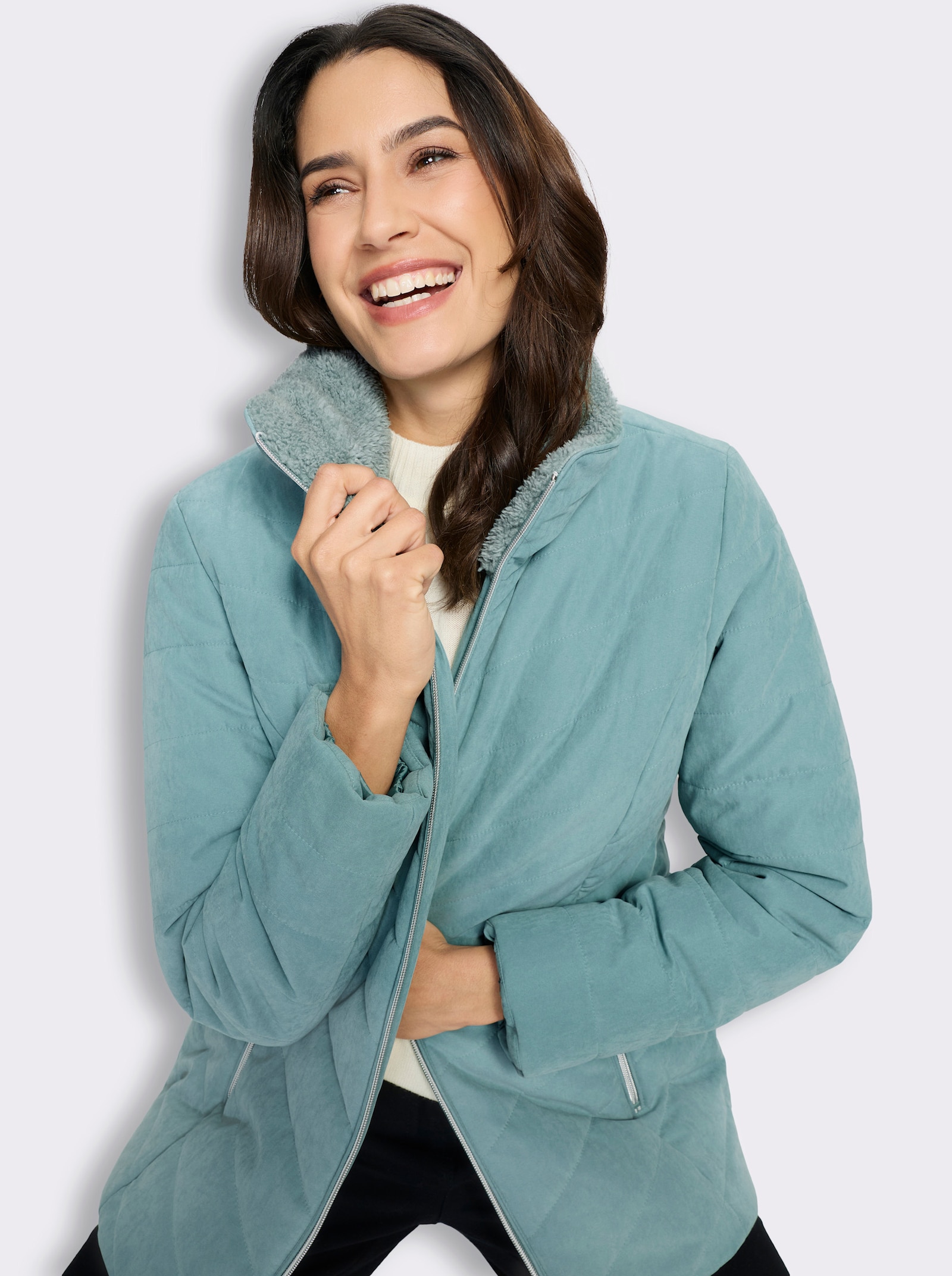 Steppjacke mit Teddyfleece-Futter - jade