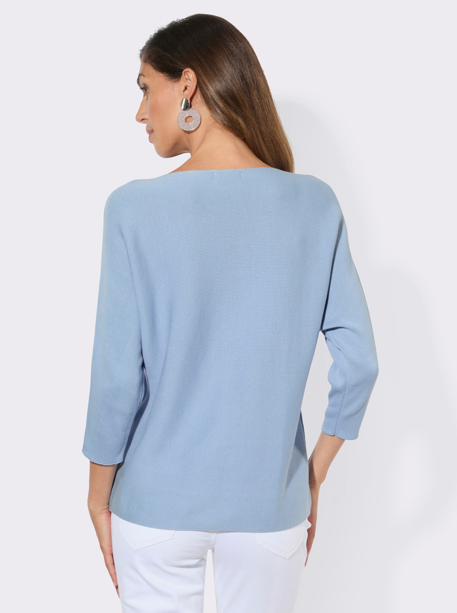 Feinstrickpullover mit Fledermaus-Ärmeln - eisblau