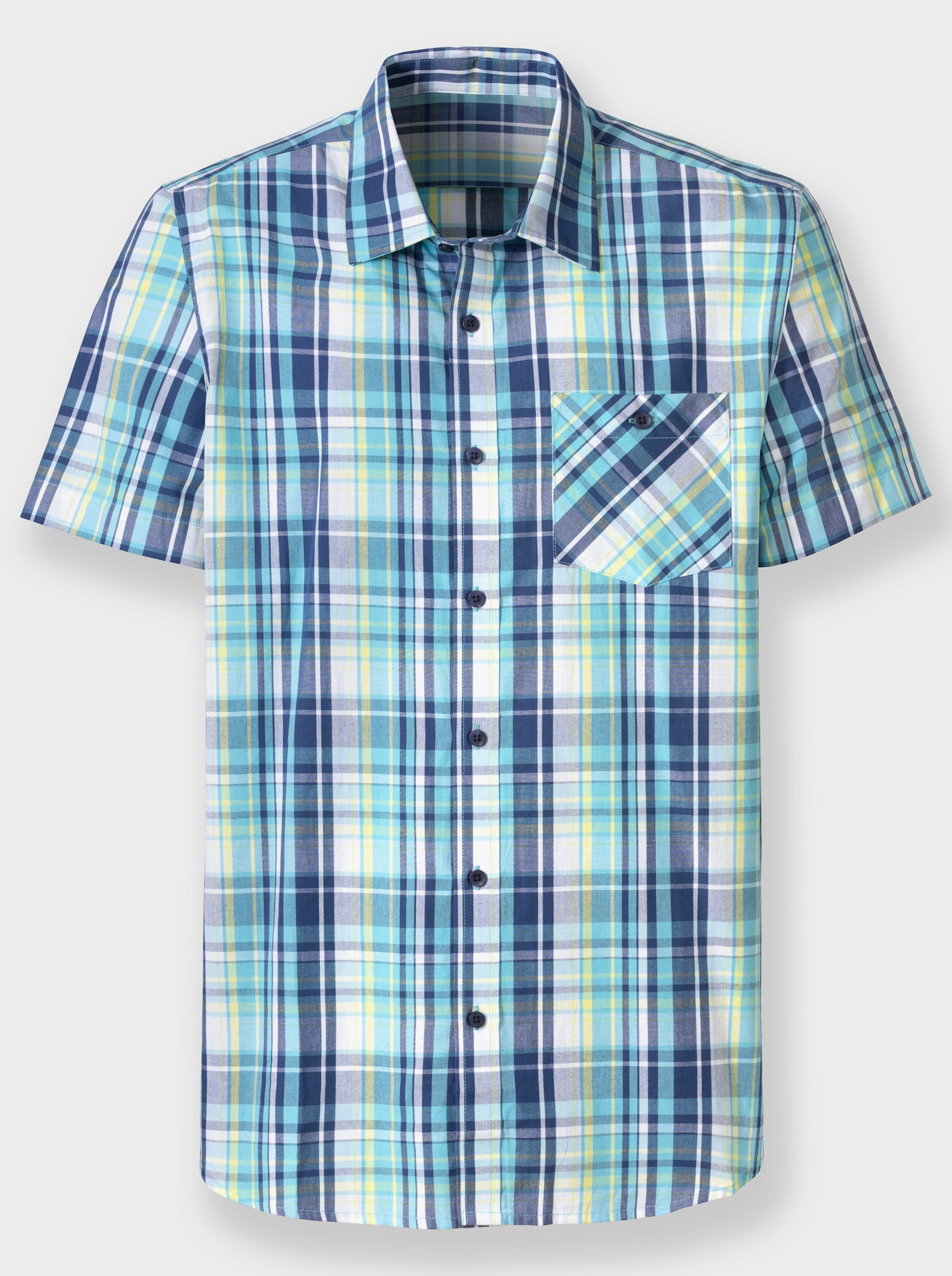 Catamaran Kurzarm-Hemd - jeansblau-gelb-kariert