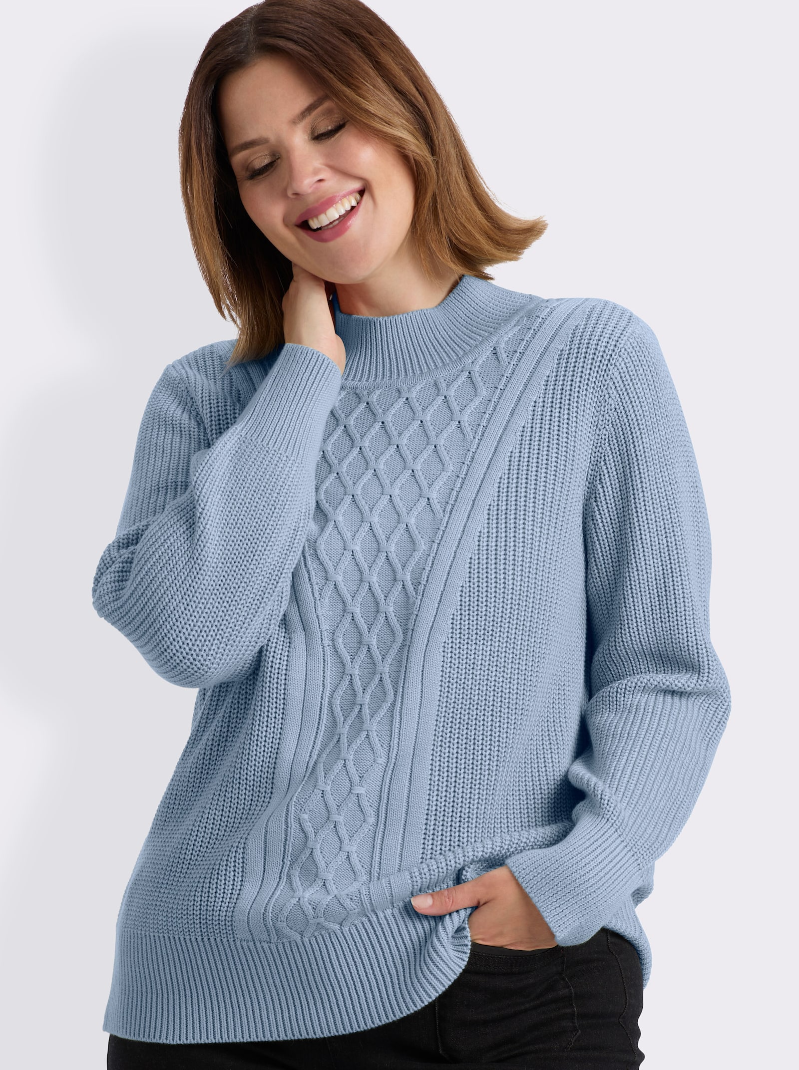 Stehkragenpullover mit Rautenmuster - eisblau