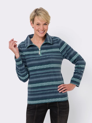 Fleeceshirt mit Norwegermuster - dunkelblau-petrol-bedruckt