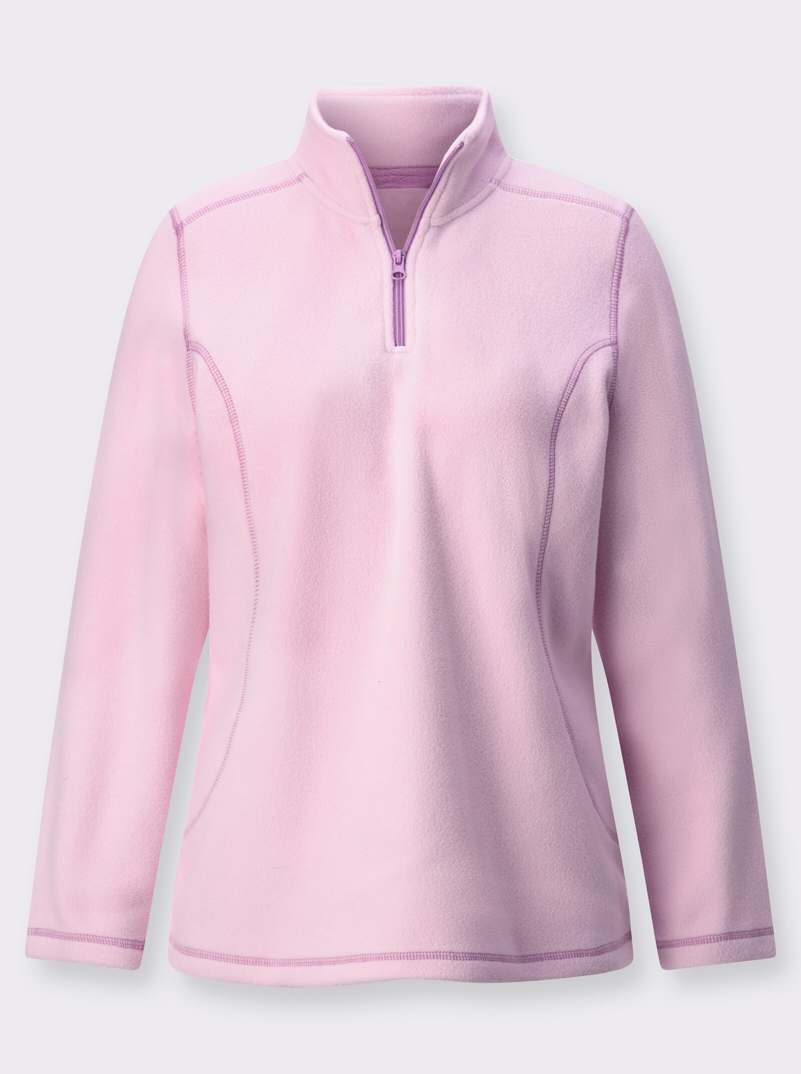 Fleeceshirt mit kontrastfarbigen Ziernähten - rosé