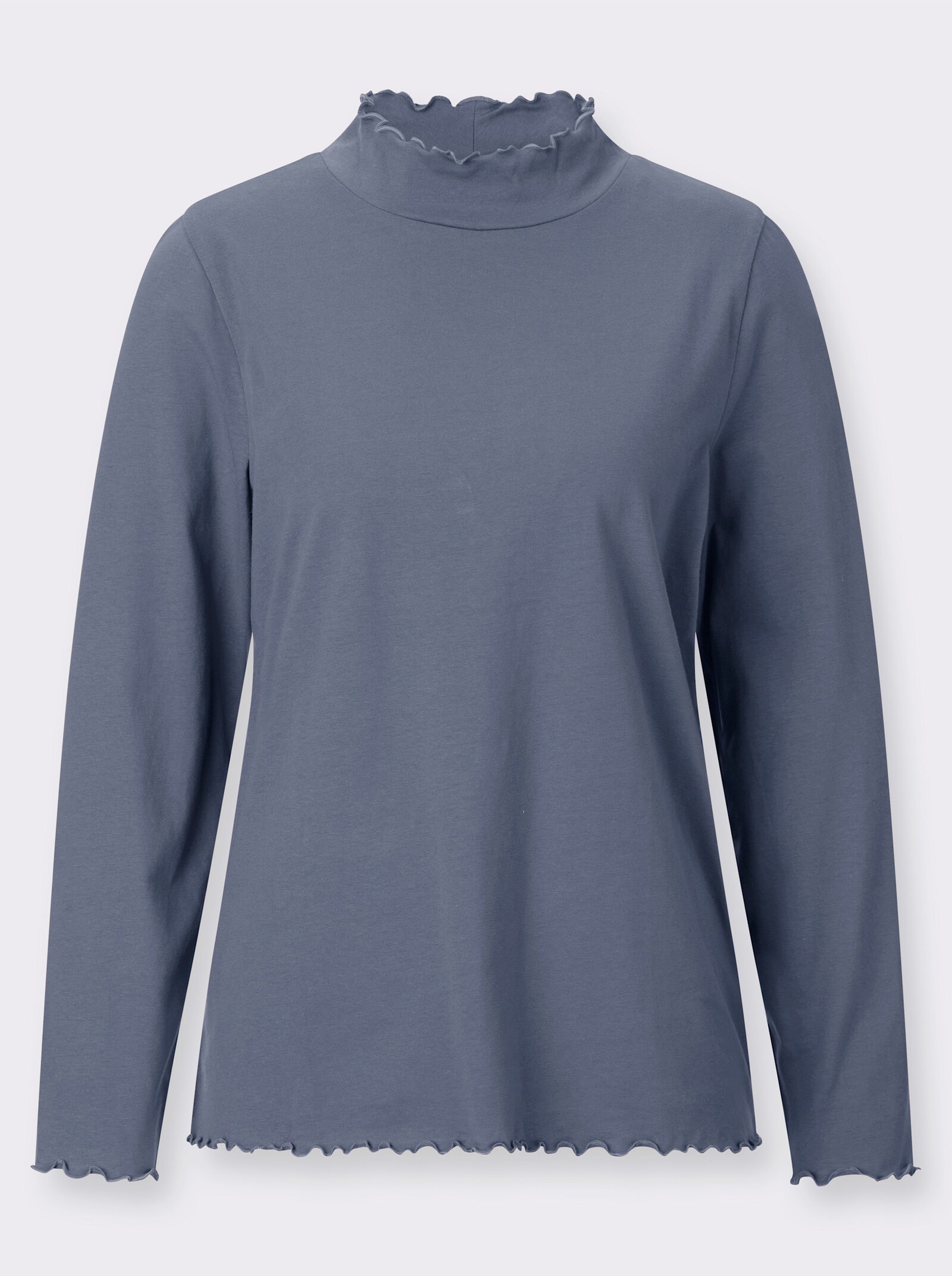 Tričko so stojačikom a zvlnenými zakončeniami - dymová modrá