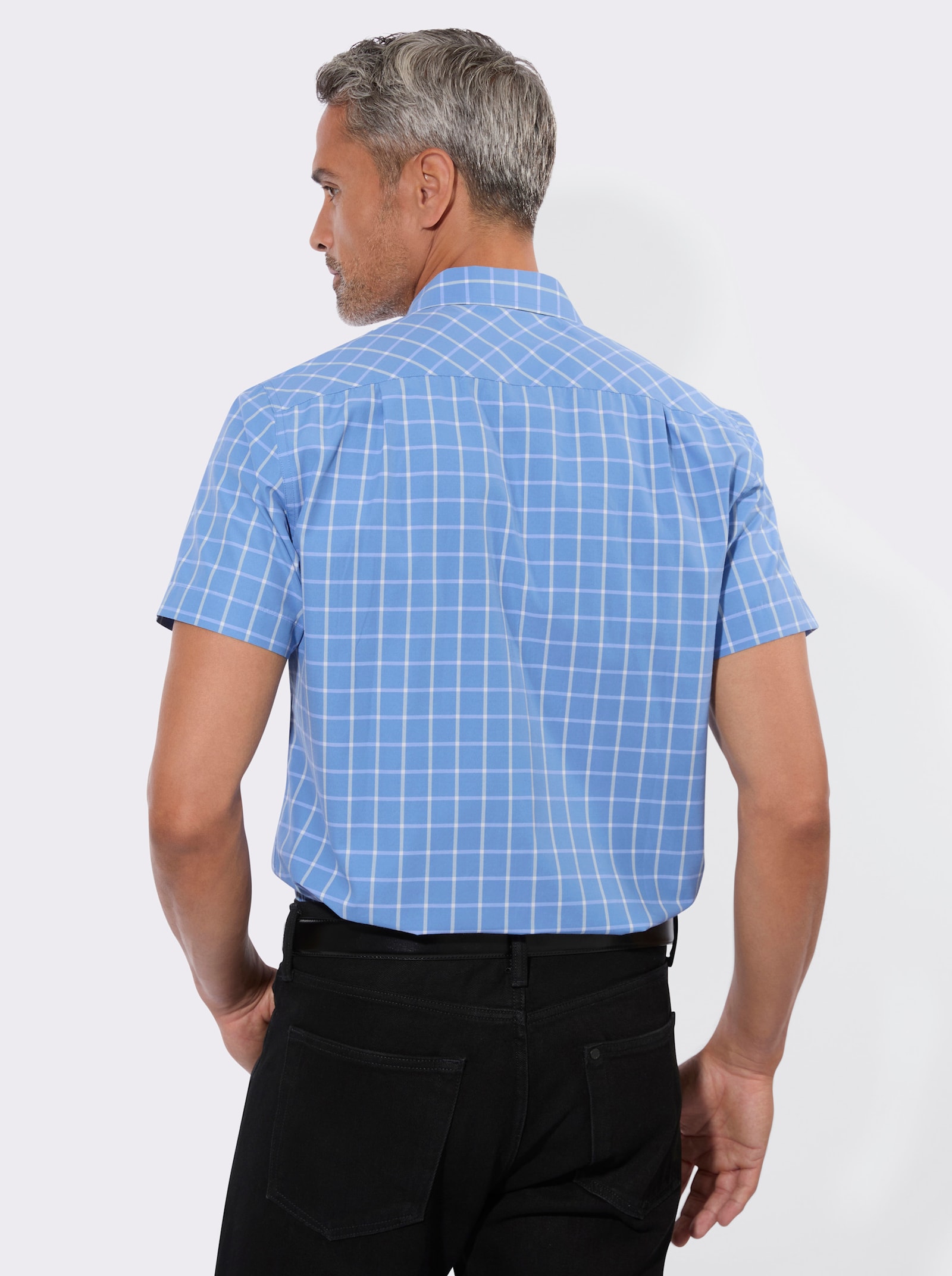 Karohemd mit aufgesetzten Brusttaschen - mittelblau-ecru-kariert