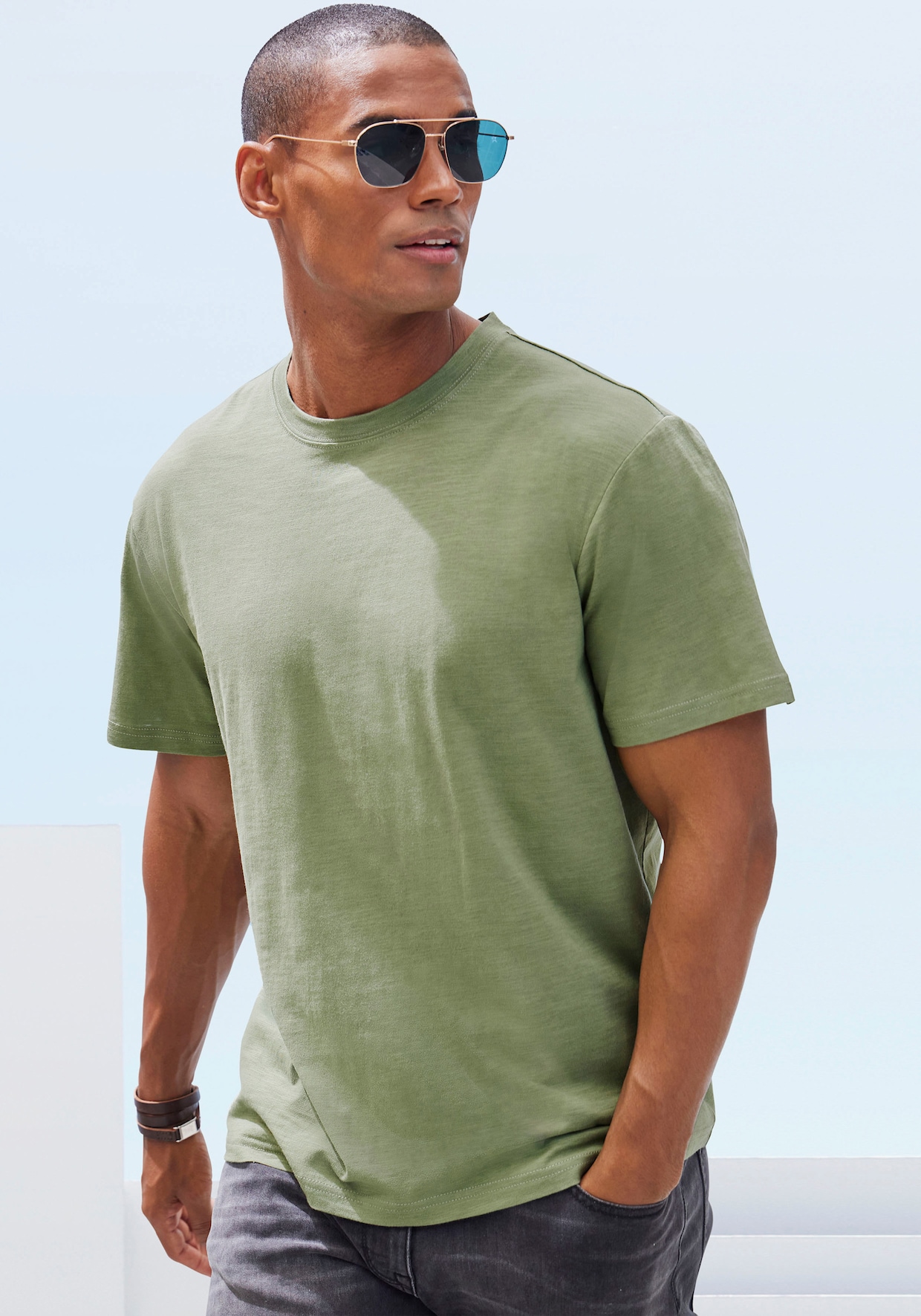 T-Shirt - khaki/ blau