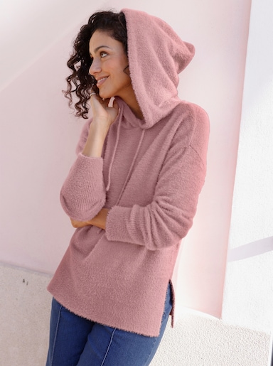 Kapuzenpullover aus haarigem Effektgarn - hortensie