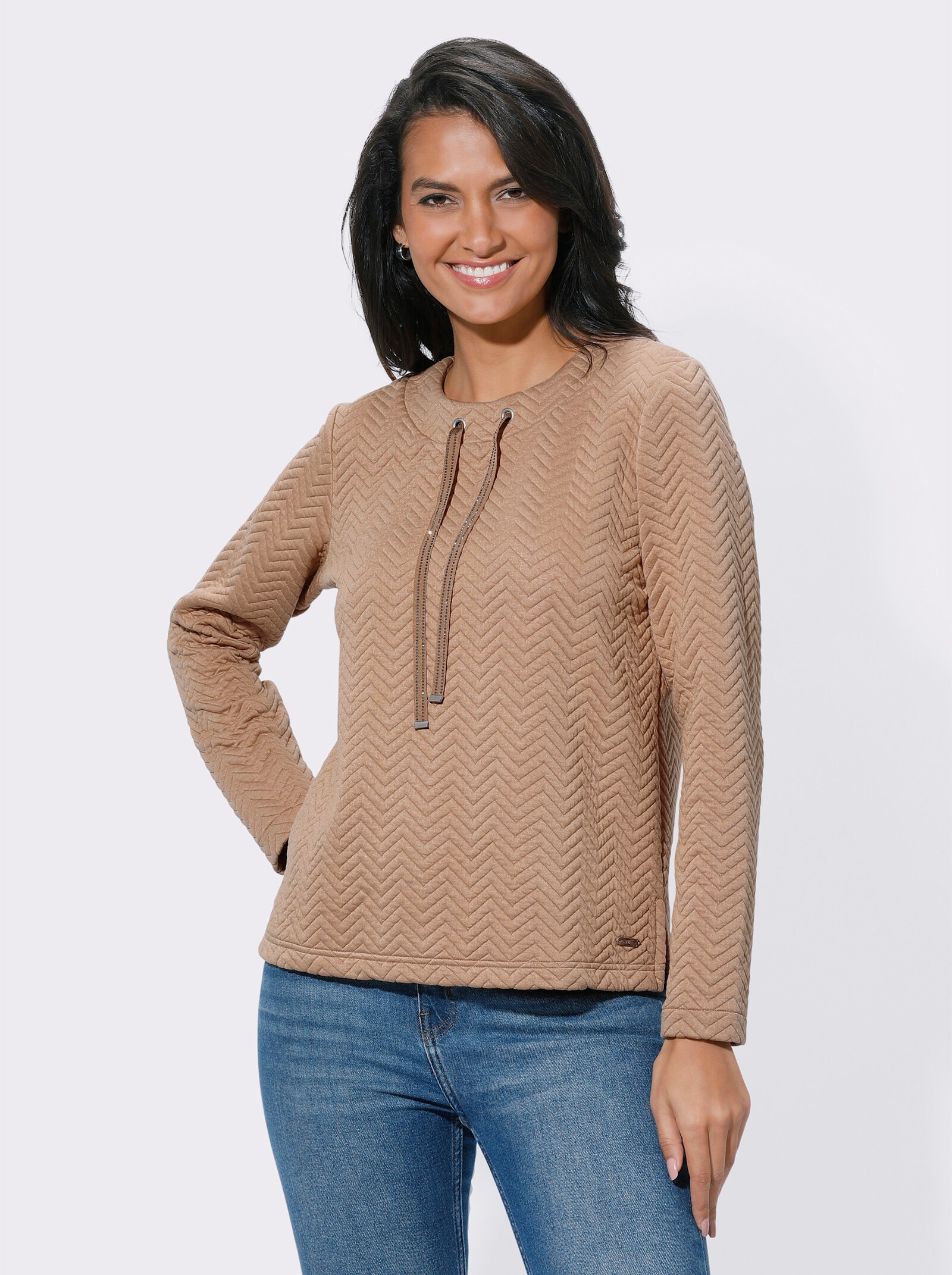 Sweatshirt mit Seitenschlitzen - camel