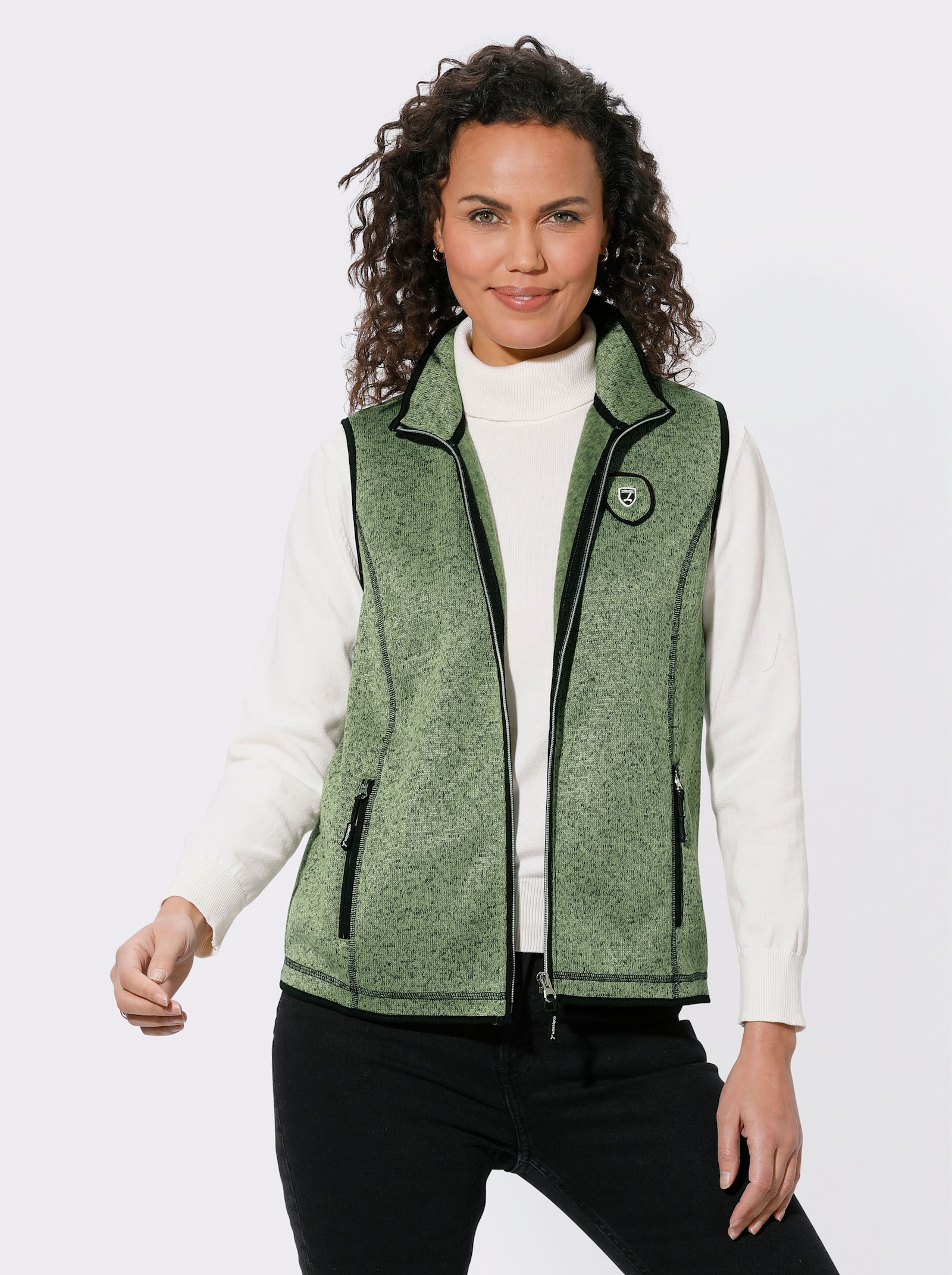 Fleeceweste mit Logo-Applikation - eucalyptus-schwarz-gemustert