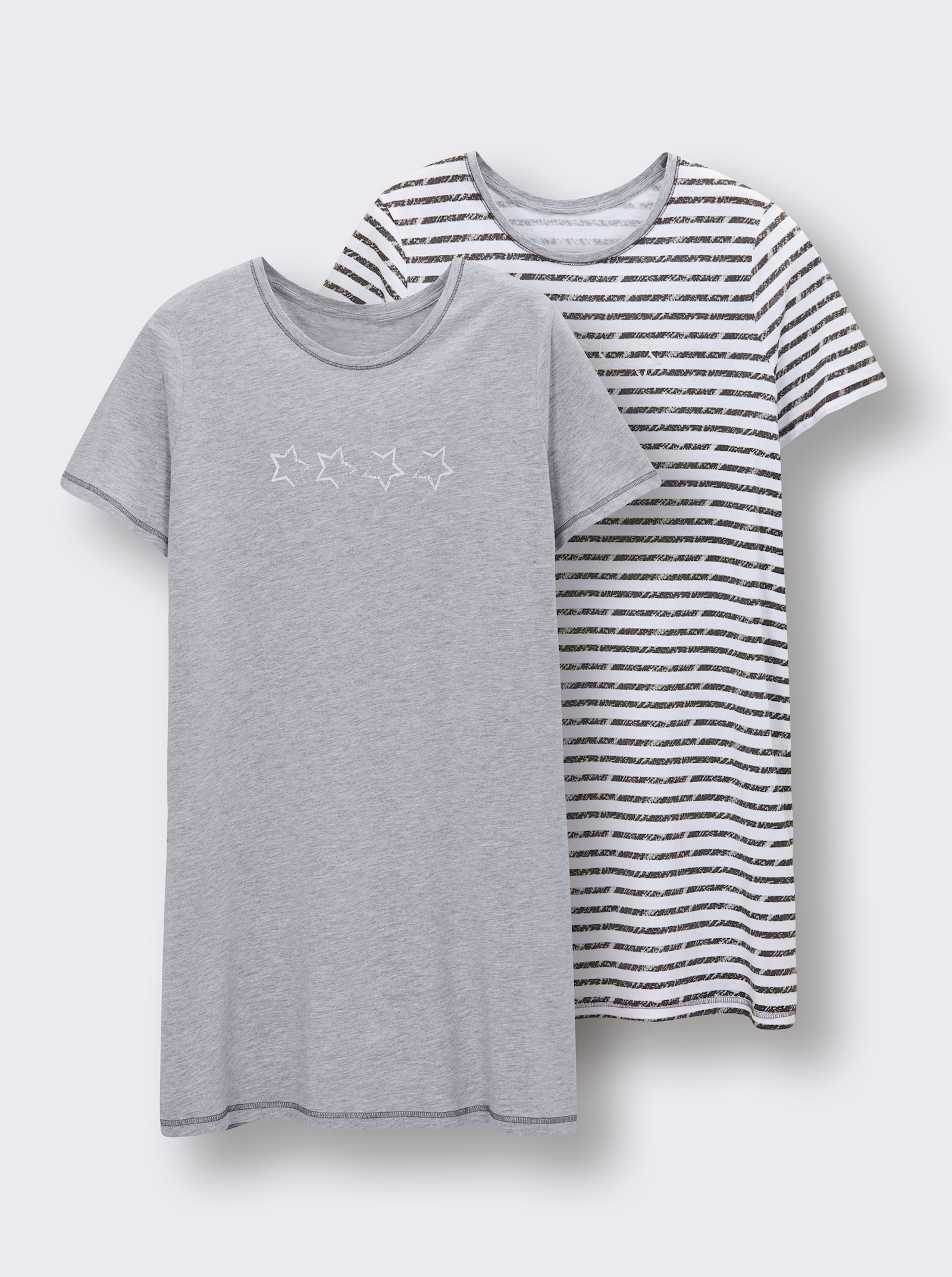 wäschepur Kurzarm Sleepshirts - grau + grau-gestreift