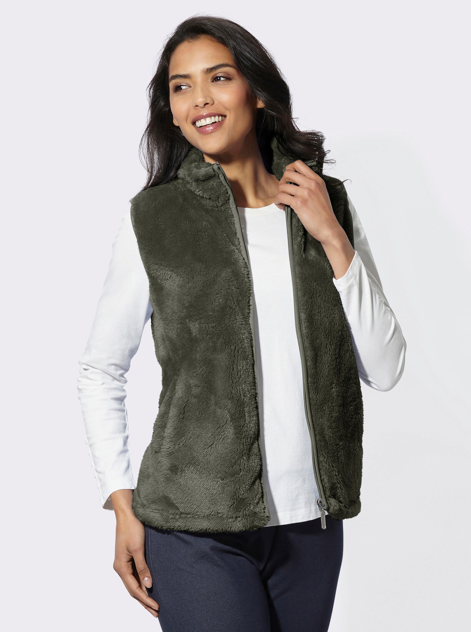 Sweatweste mit Umlegekragen - khaki