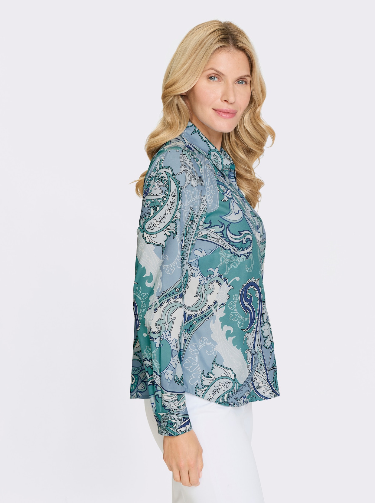 Hemdbluse - himmelblau-eisblau-bedruckt
