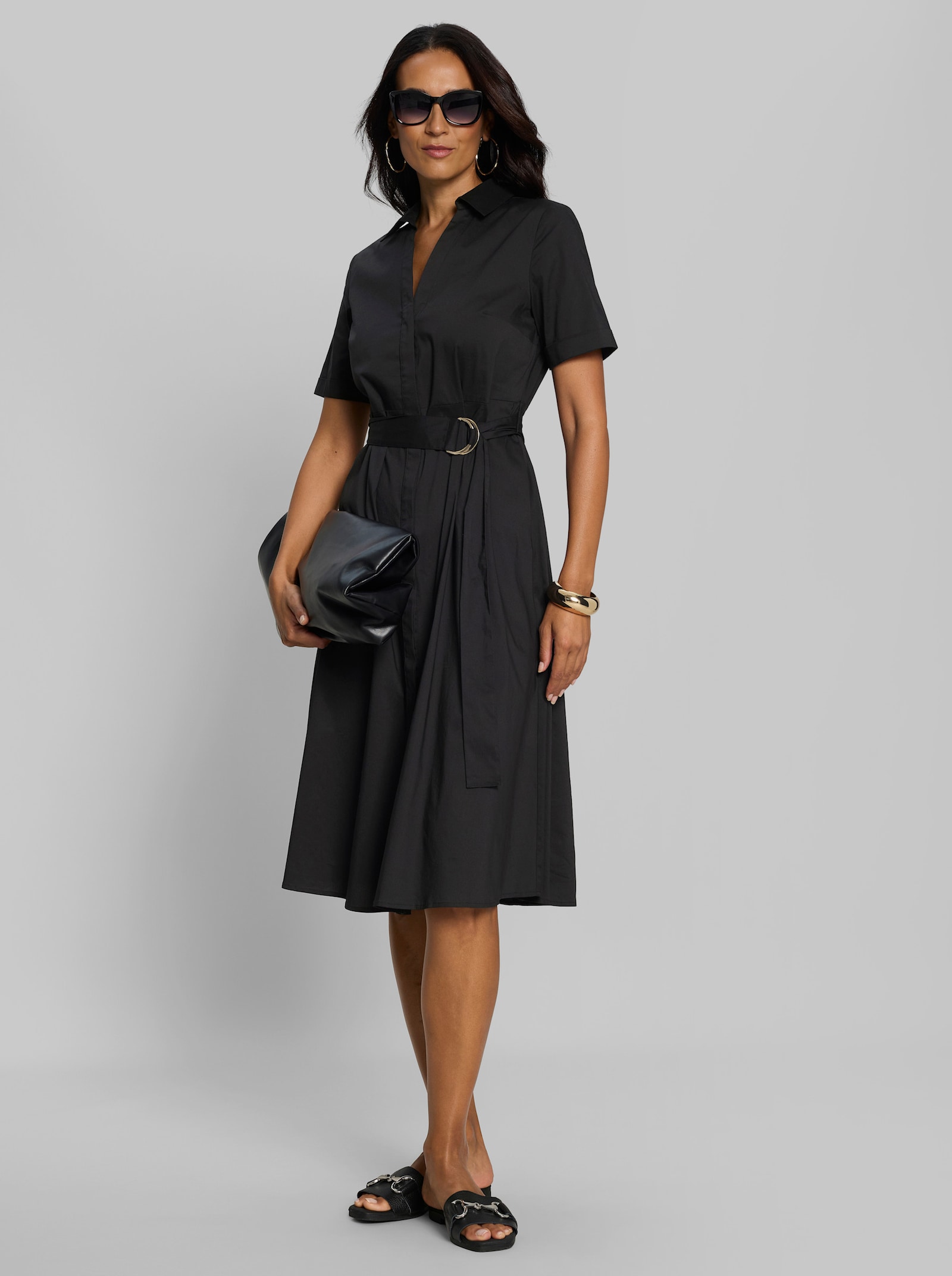 heine Hemdblusenkleid mit Gürtel - schwarz