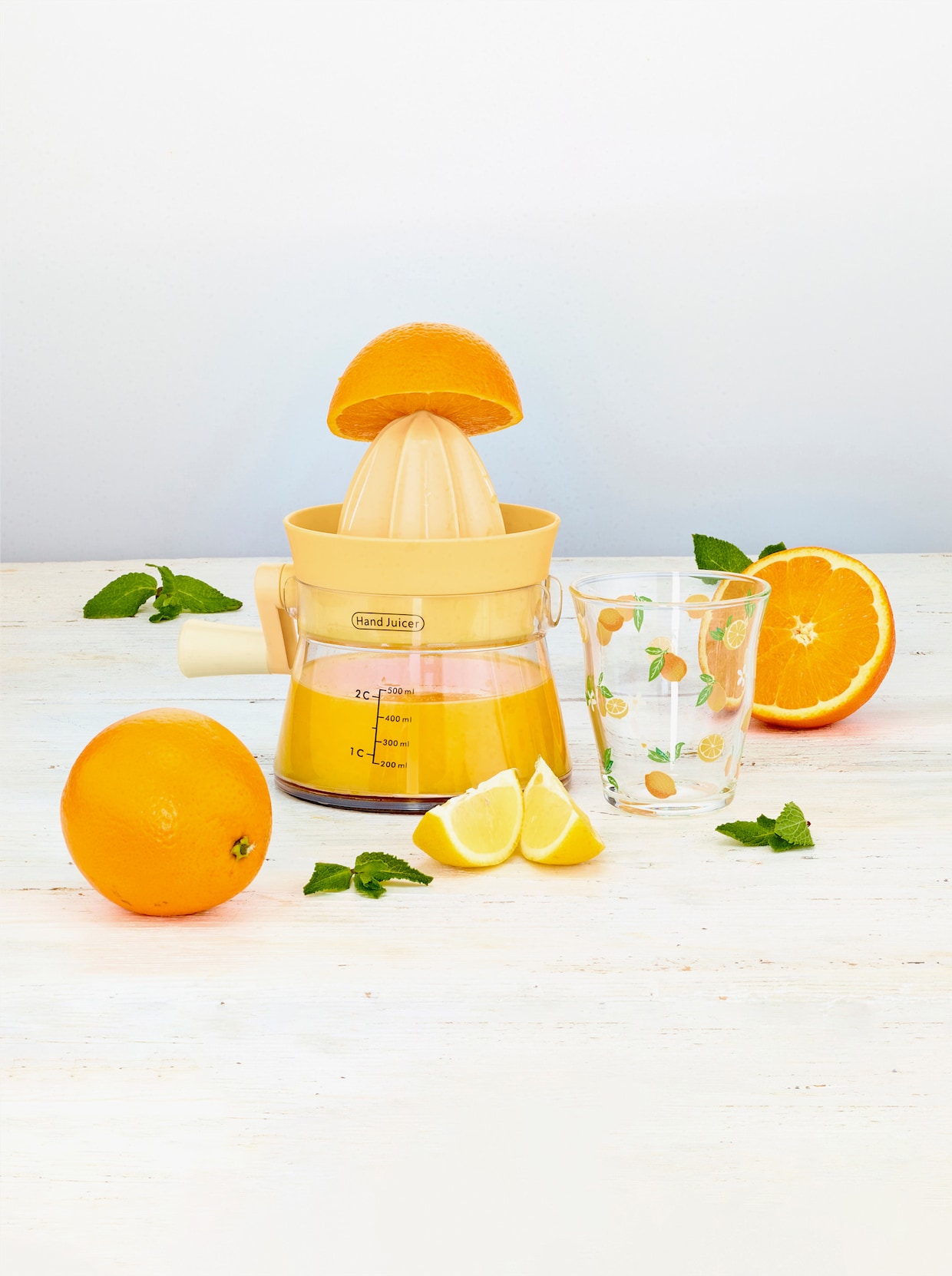 Citruspers met glas - geel