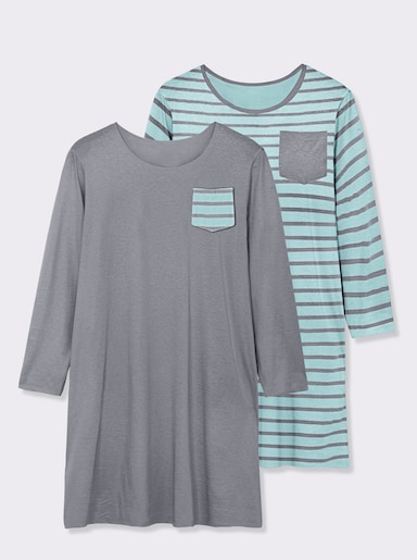 wäschepur Sleepshirts im Baumwoll-Mix - grau-meliert + mint