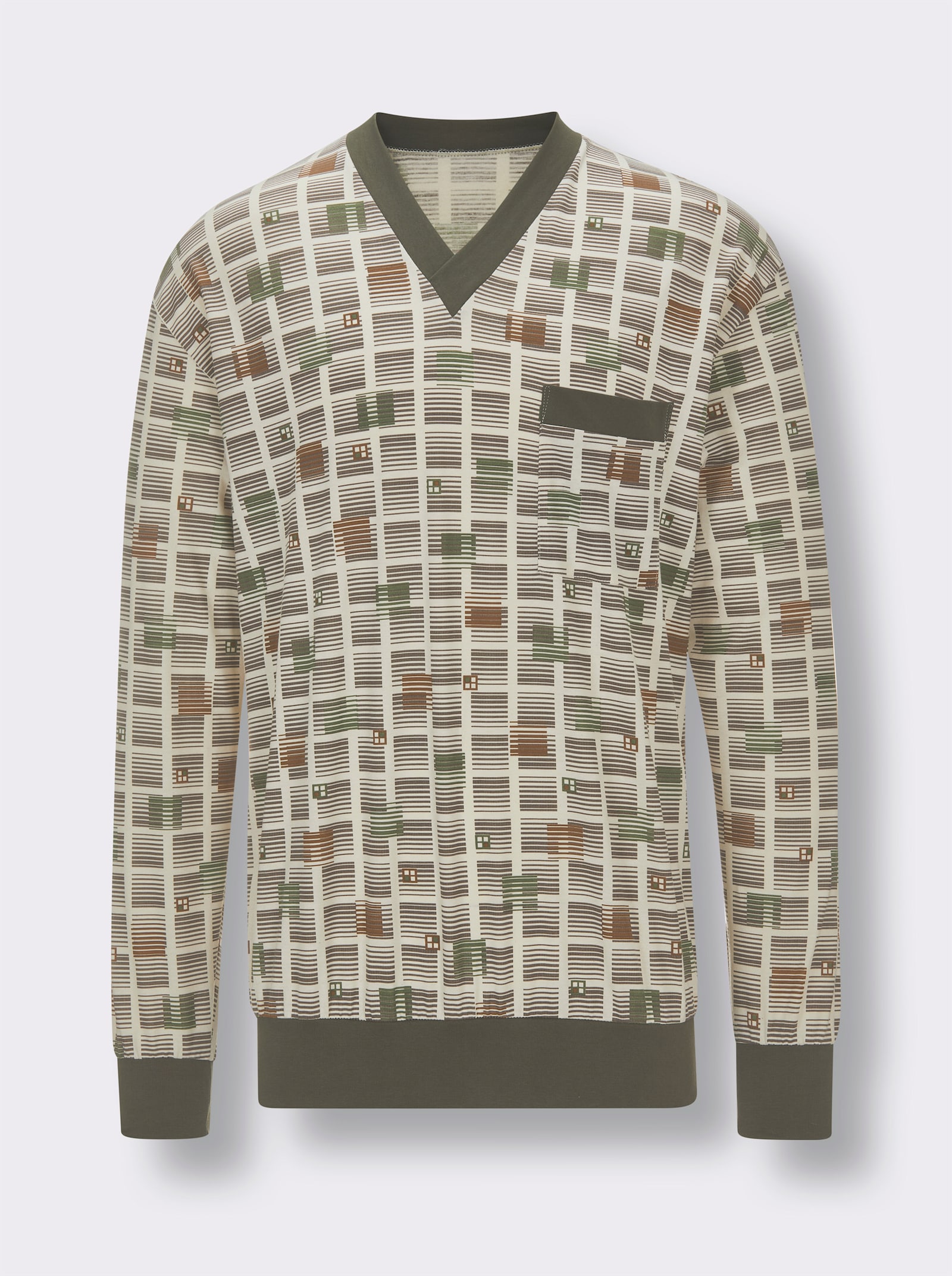 götting Schlafanzug - champagner-oliv-bedruckt