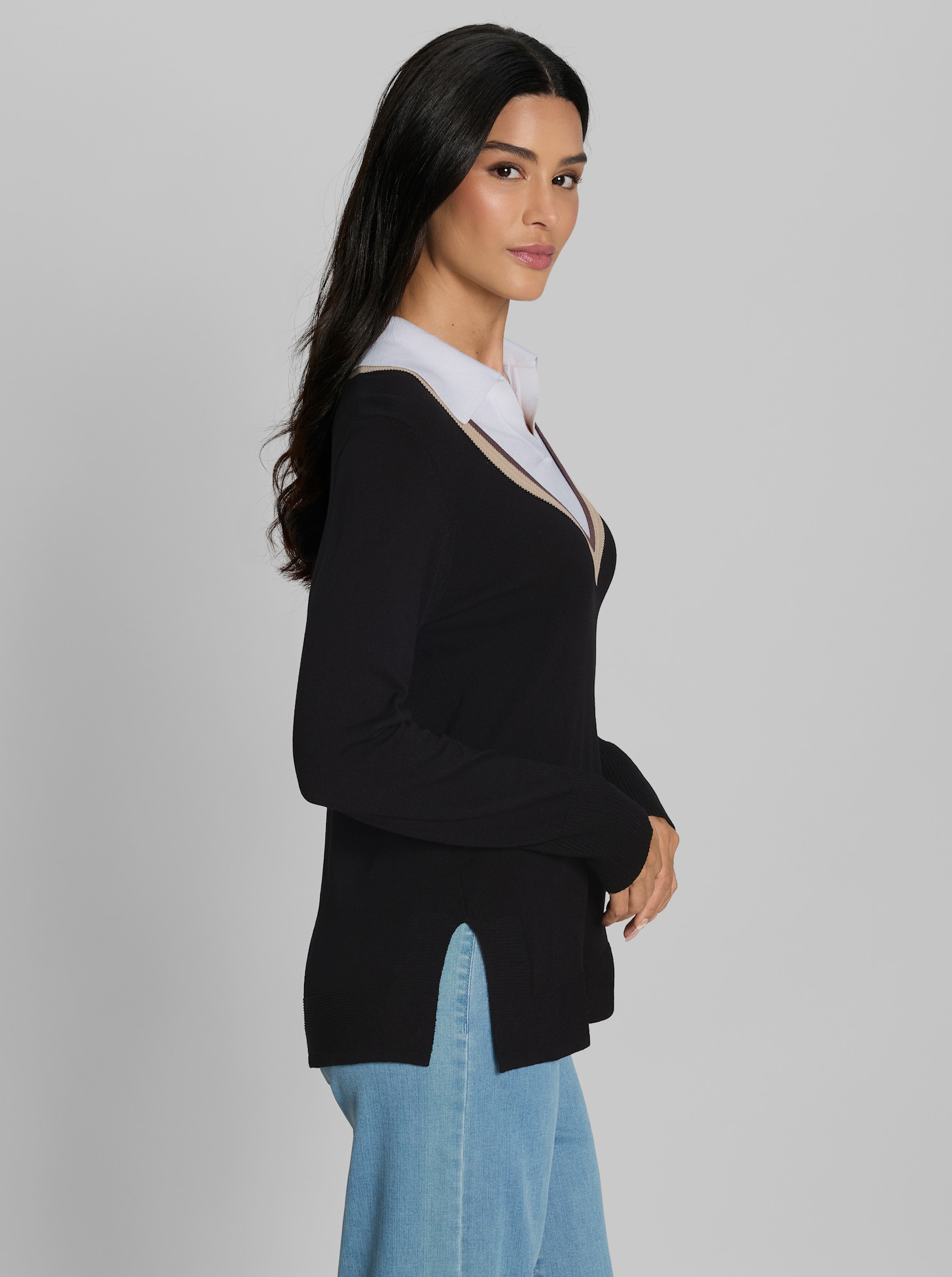 heine Polopullover mit Kontraststreifen - schwarz