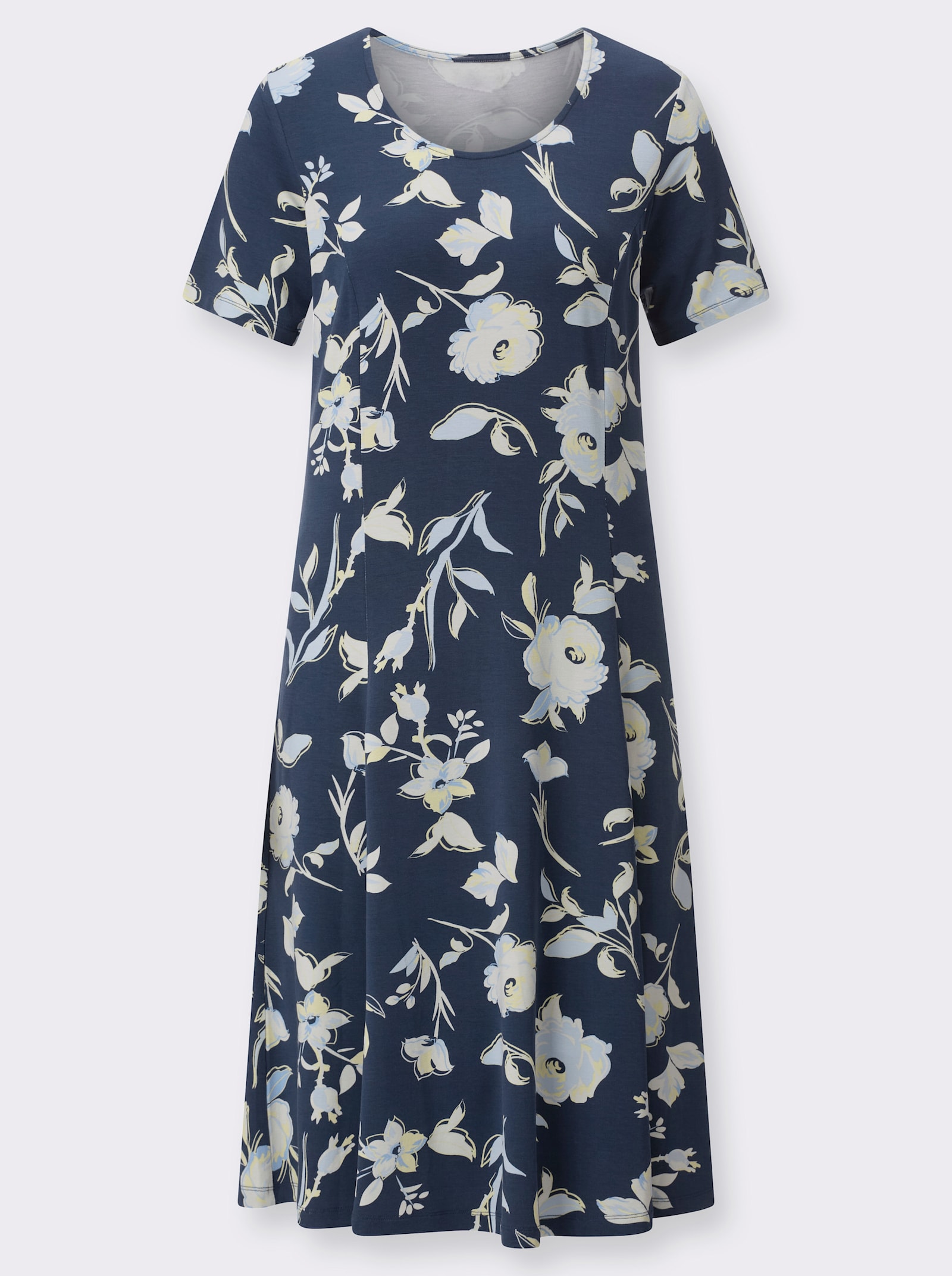Jerseykleid in leichter A-Form - dunkelblau-champagner-bedruckt