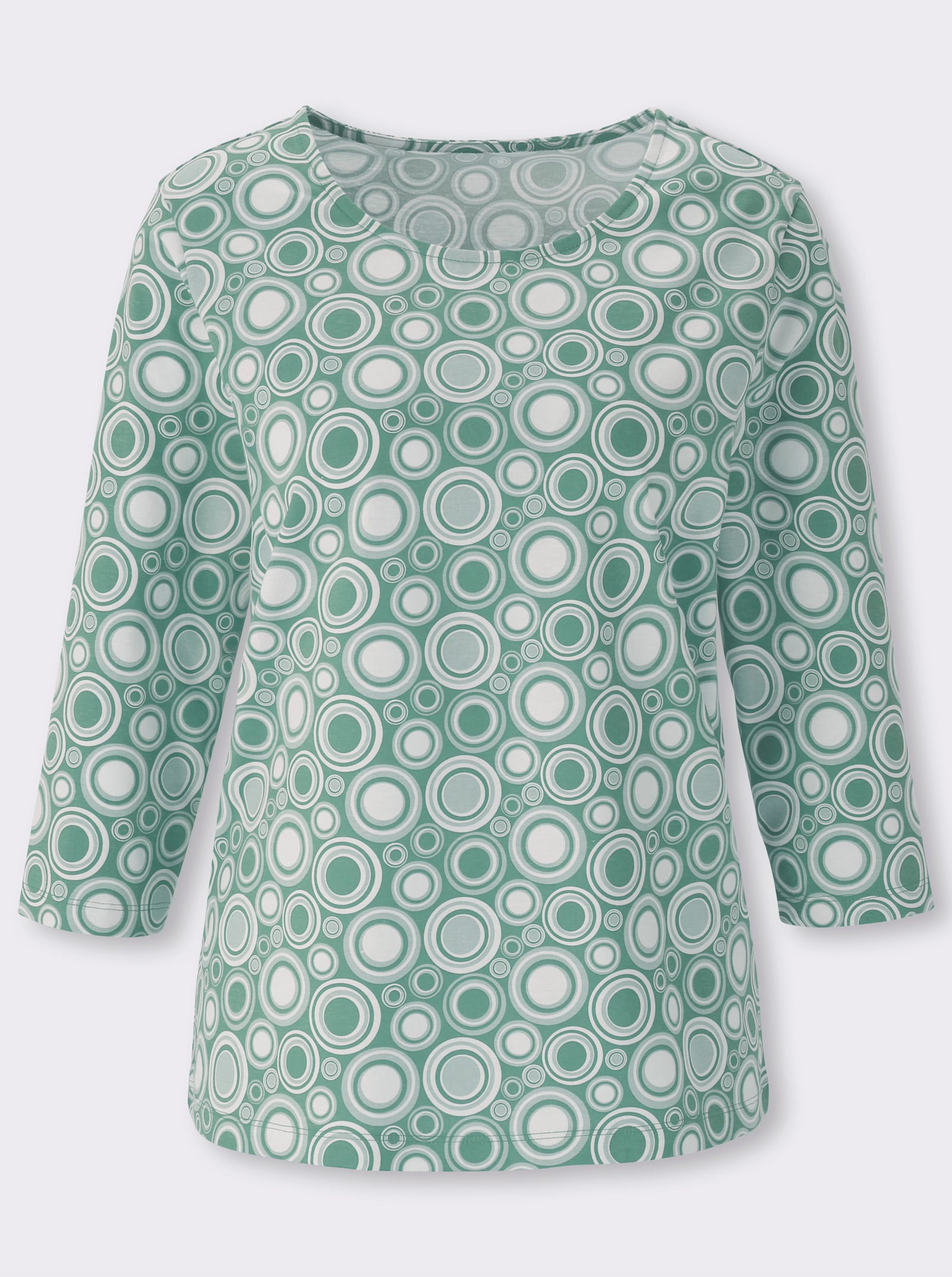 Bomullstopp med trekvartsärm och cirkelmönster - salvia-ecru-mönstrad