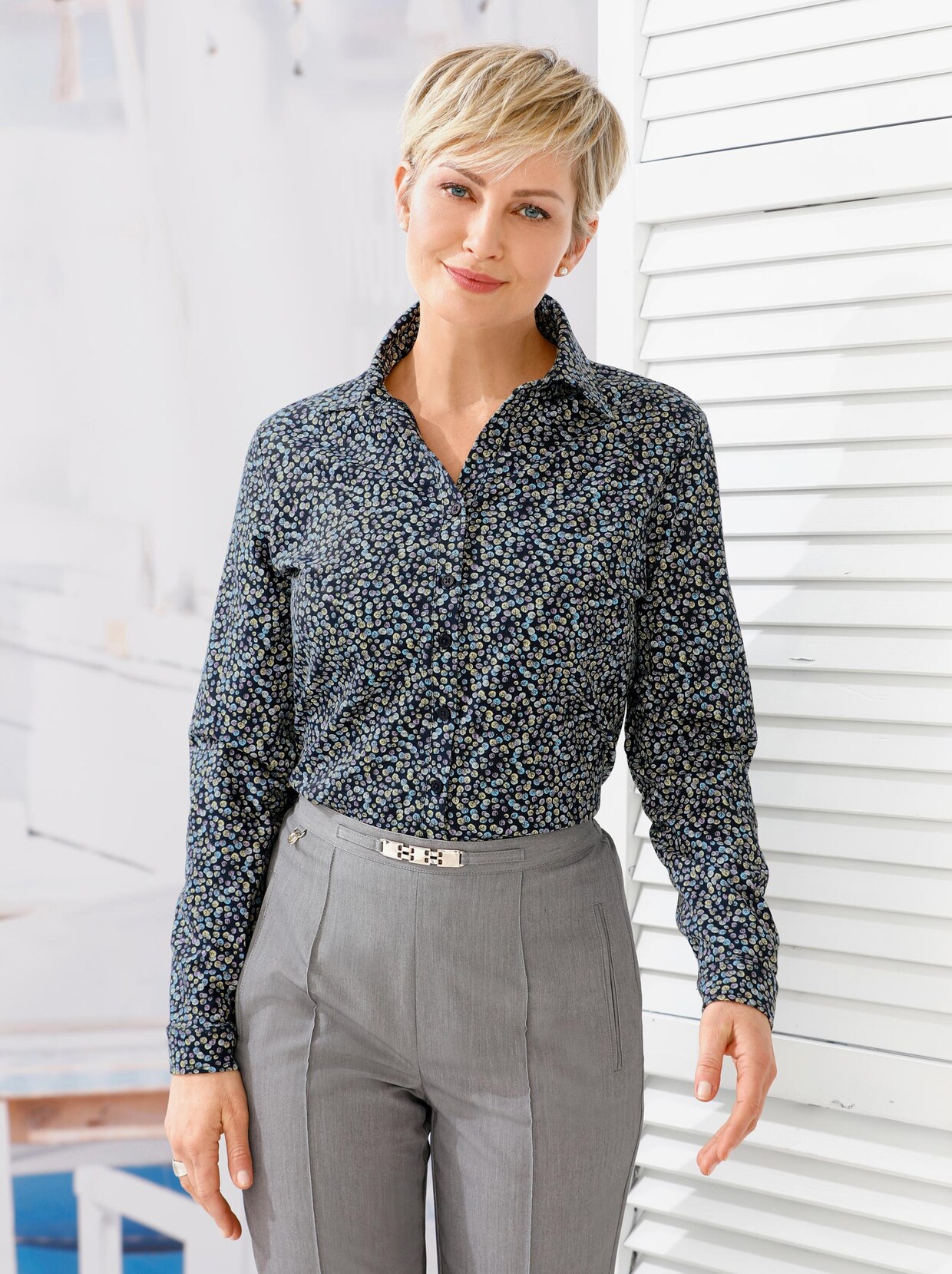 Hemdbluse - nachtblau-bedruckt