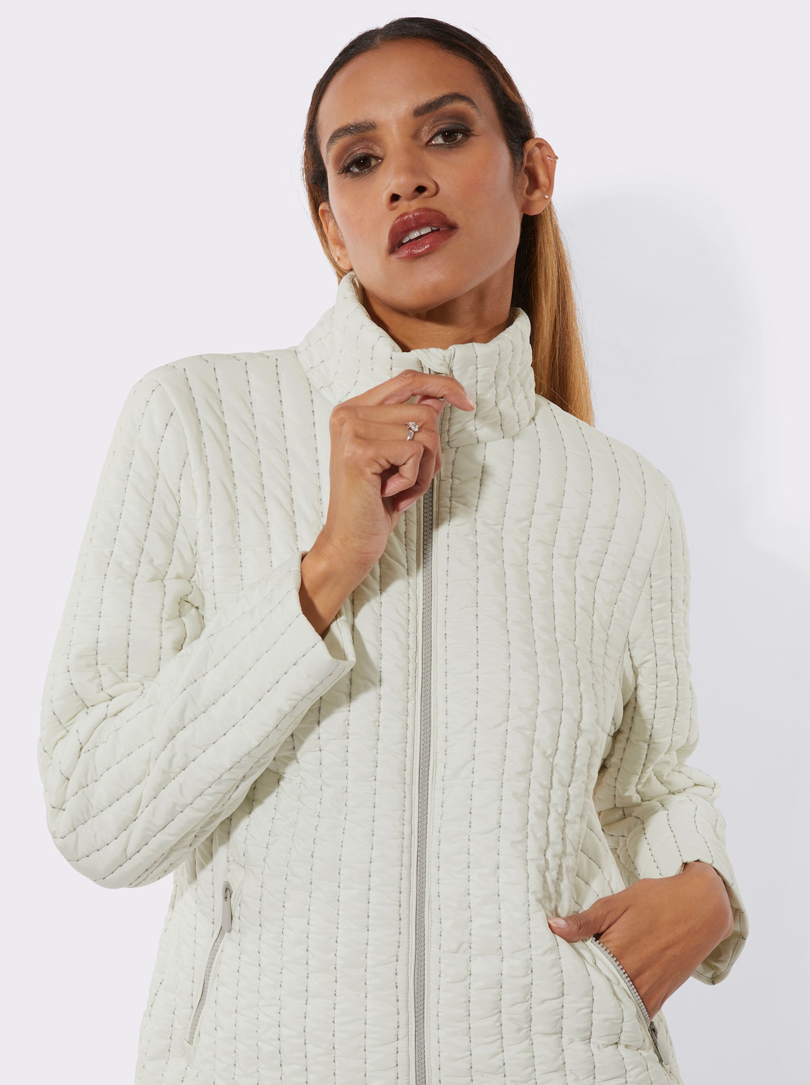 Veste avec patte de protection pour la glissière - écru-gris pierre