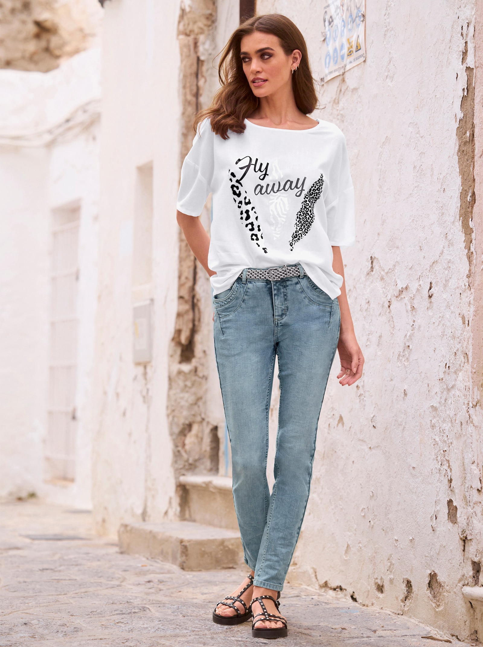 heine Schlupfbluse mit Foliendruck - weiß