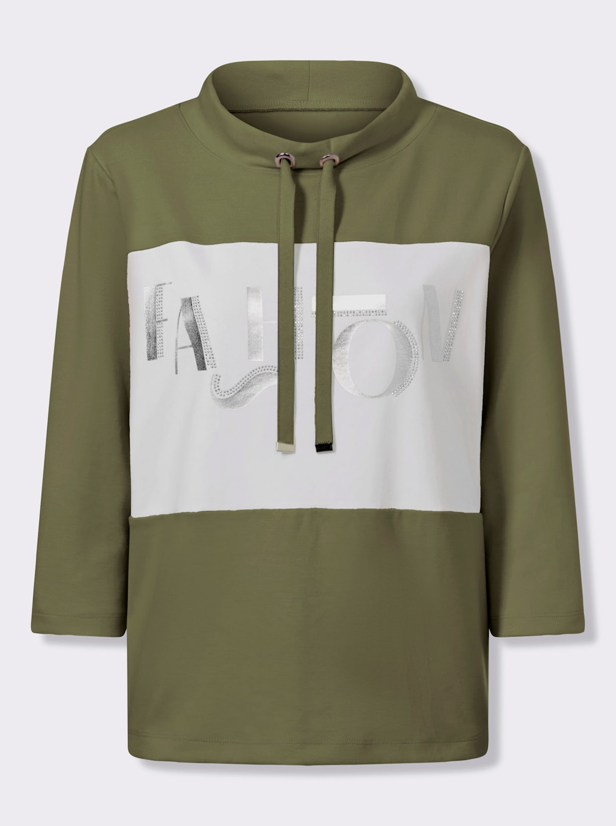 Sweatshirt - oliv-weiß-geringelt