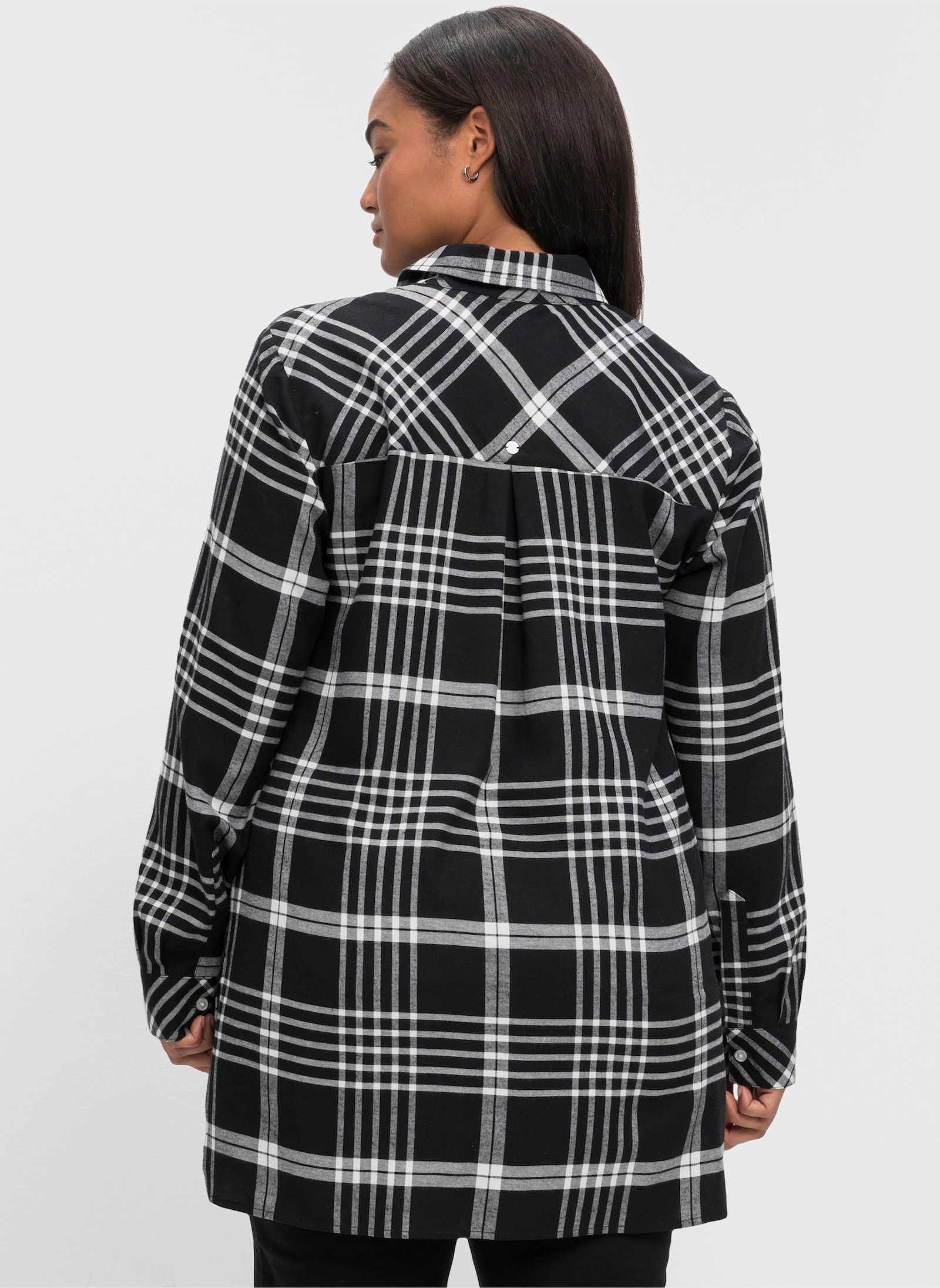 sheego Lange blouse met ruitpatroon - zwart geruit