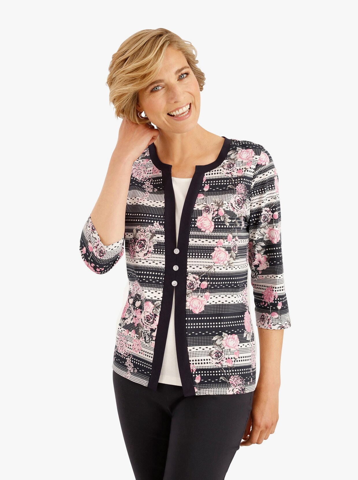 2-in-1-Shirt - marine-altrosa-bedruckt