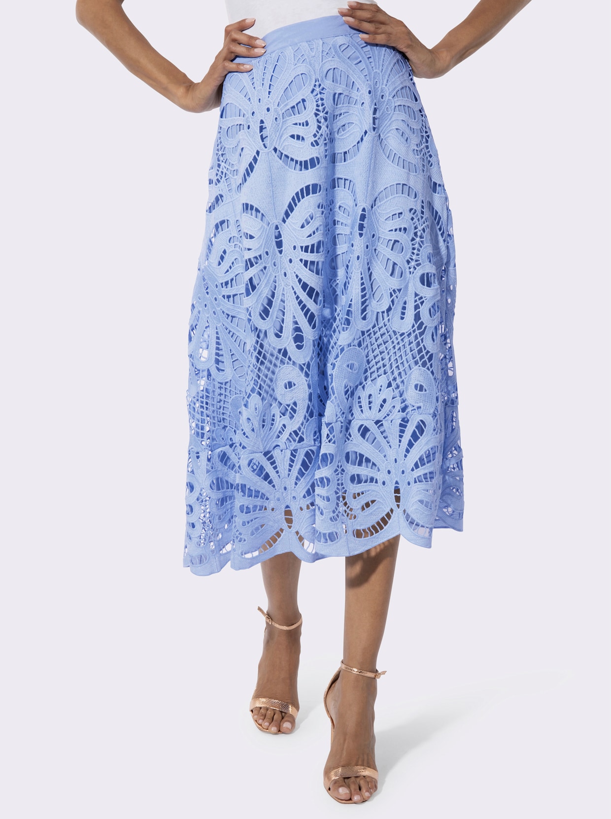 Spitzenrock , blickdicht durch Viskose-Futter - eisblau