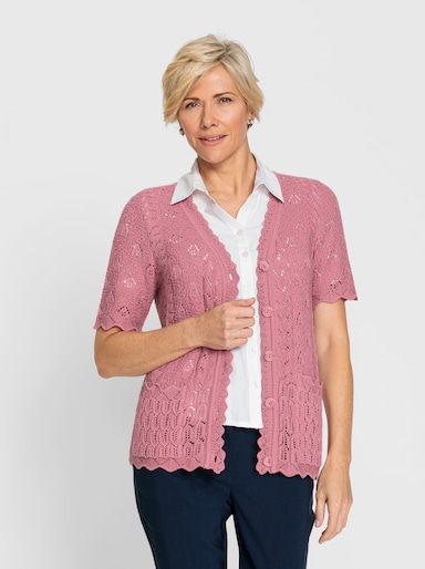 Ajourstrickjacke mit V-Ausschnitt - altrosa
