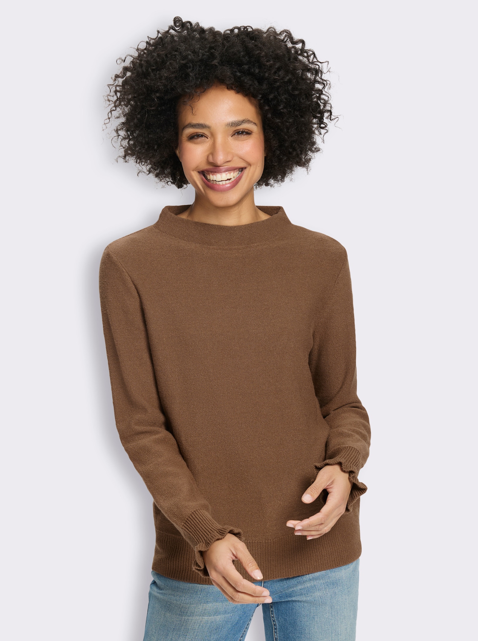 heine Pullover mit Rüschen - braun