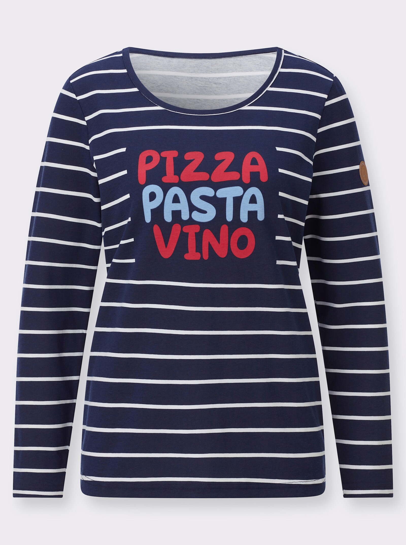 Ringelshirt mit Frontdruck - marine-weiß-geringelt