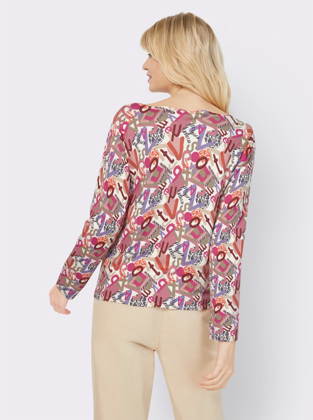 heine Pull à encolure en V - couleur ivoire-hortensia imprimé